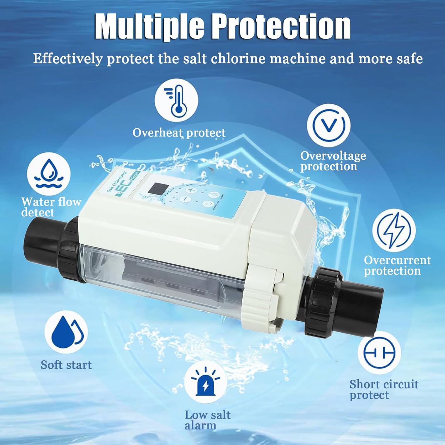 Generador de cloro para piscina de agua salada con función de limpieza automática para spas
