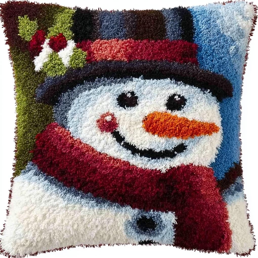 WallustrioaW Latch Hook Pillow Kits Cushion,Cute Snowman