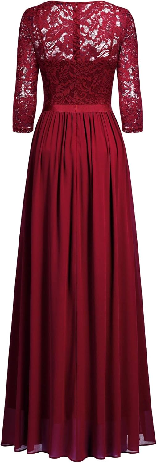 MISSMAY Women's Vintage Floral Lace V Neck Evening Bridesmaid Formal Long Dress - Image 7