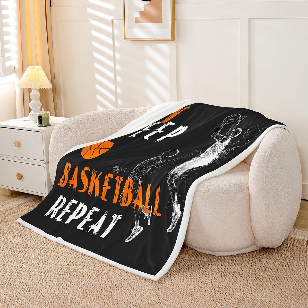 Castle Fairy Basketball Print Fleece Blanket,Sports Player Silhouette Plush Blanket for Kids Teens,Lovely Room Decor,Abstract Ball Sports Games Flannel Blanket,Twin 60"x80"