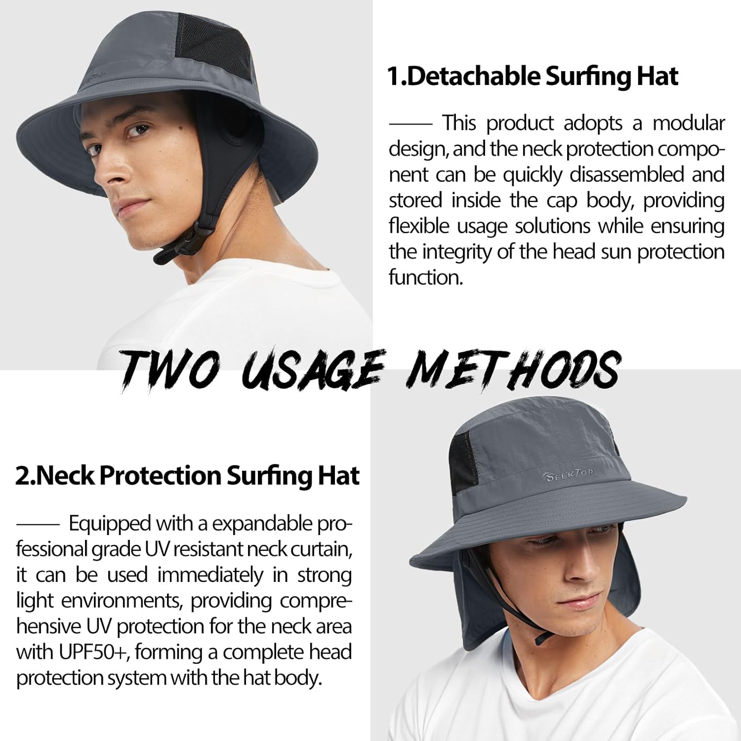 Seektop Surf Bucket Hat with UPF 50+ UV Protection, Waterproof Sun Hat with Adjustable Chin Strap for Surfing, Water Sports - Image 2