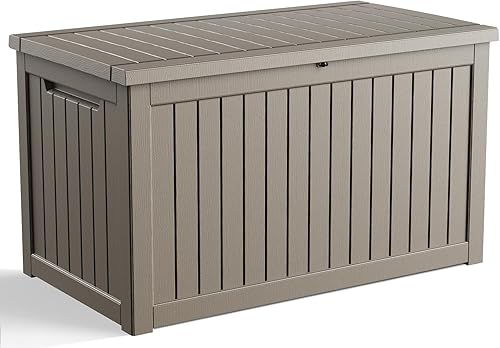 Miniatura 27 de Caja de Cubierta para Exteriores de 30 Galones, Almacenamiento con Cerradura Impermeable para Muebles de Patio, Herramientas de Jardín, Cojines