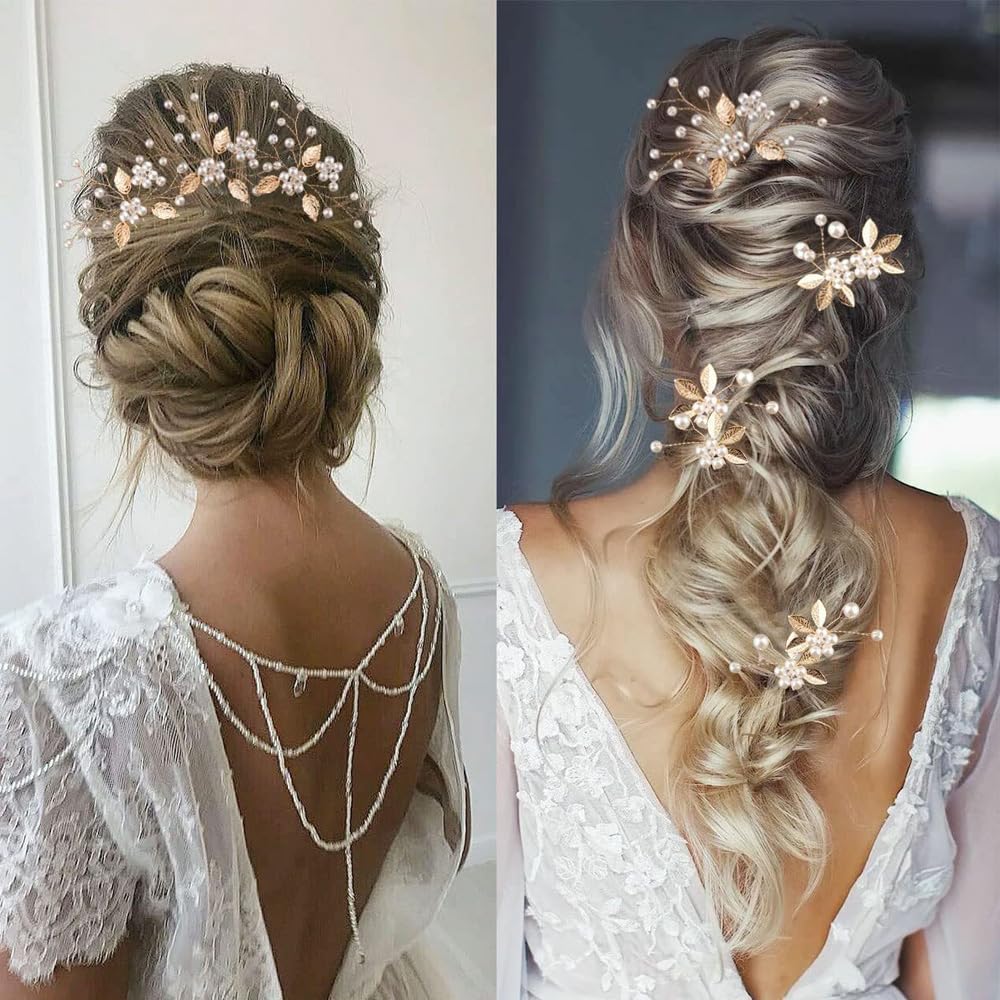 SELFCLOUD Set 7 Forcine Sposa Con Perle E Cristalli - Accessori Per Capelli Fatti A Mano Oro
