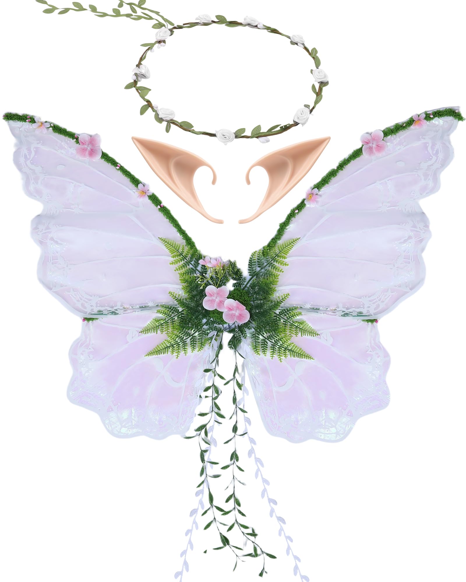 ETOFETE White Fairy Wings Adult - Butterfly Costume with Elf Ears Headband