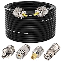 Vista 28 de Cable coaxial CB, cable coaxial RG58 de 25 pies, cable PL259 macho a macho + adaptador SO239 hembra a SMA/UHF/BNC, paquete de 4 unidades para antena