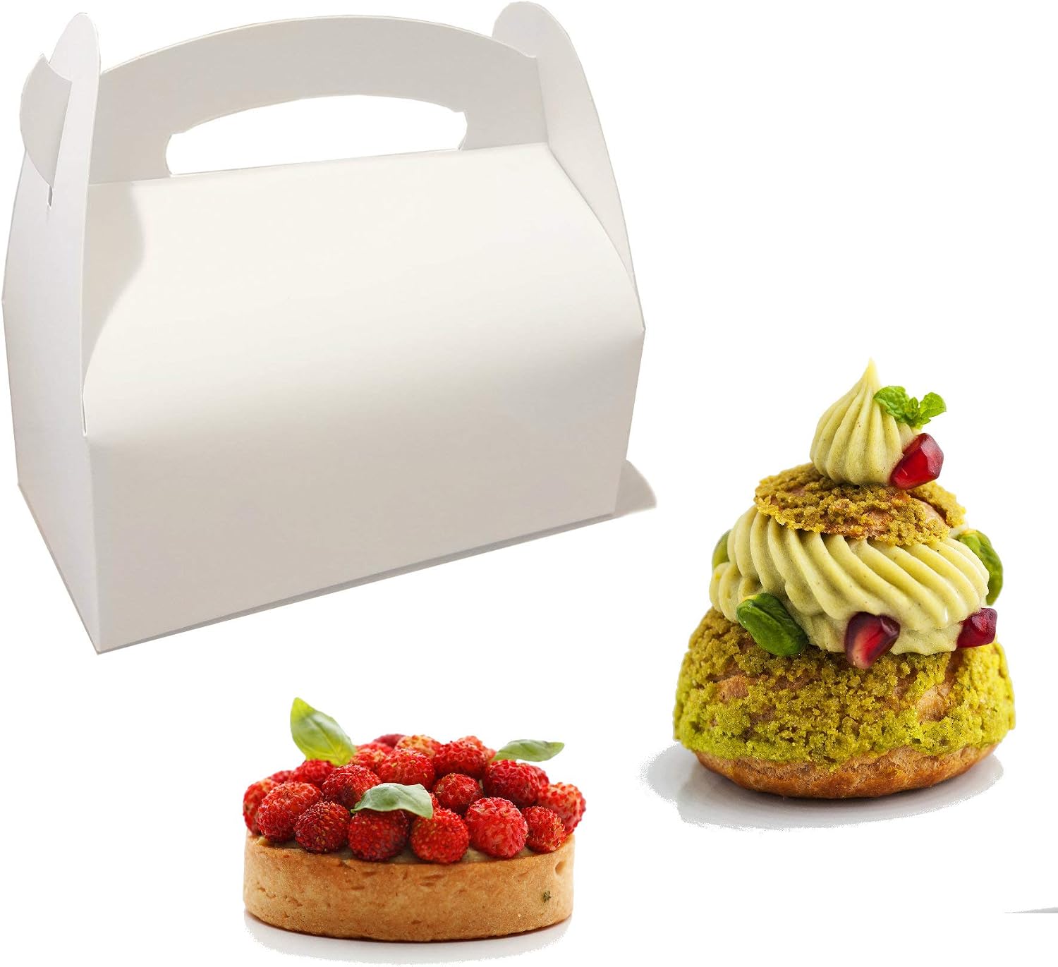 White Cardboard Pastry Cake Cupcake Takeout Boxes for two Pastries - 7'' x 4'' x 2.5'' - Pack of 50