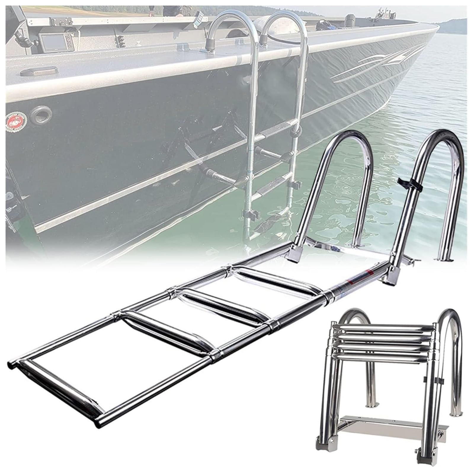 Échelle de bateau ponton pliable 4 marches en acier inoxydable pour quai