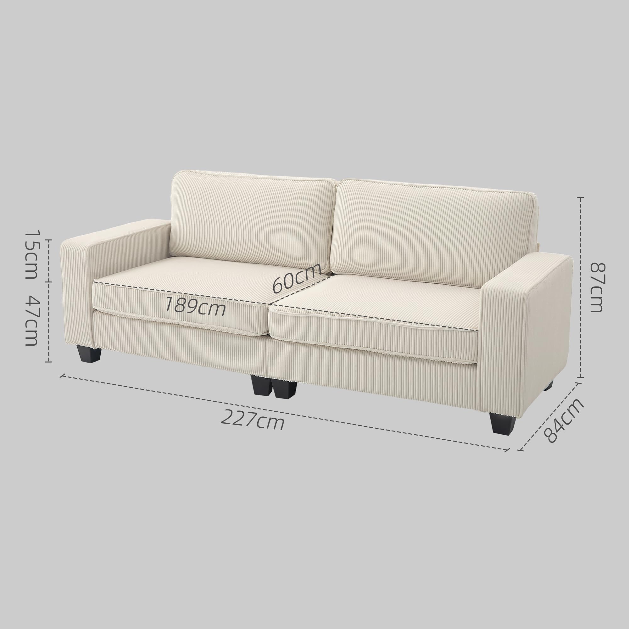 HOMCOM Canapé 3 Places avec accoudoirs 227x84x87cm Blanc crème