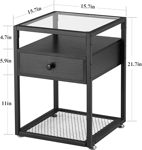 Miniatura 3 de VECELO Mesitas de noche modernas, cajón lateral, centro de entretenimiento multimedia con mesa auxiliar de sofá para sala de estar, dormitorio, sala