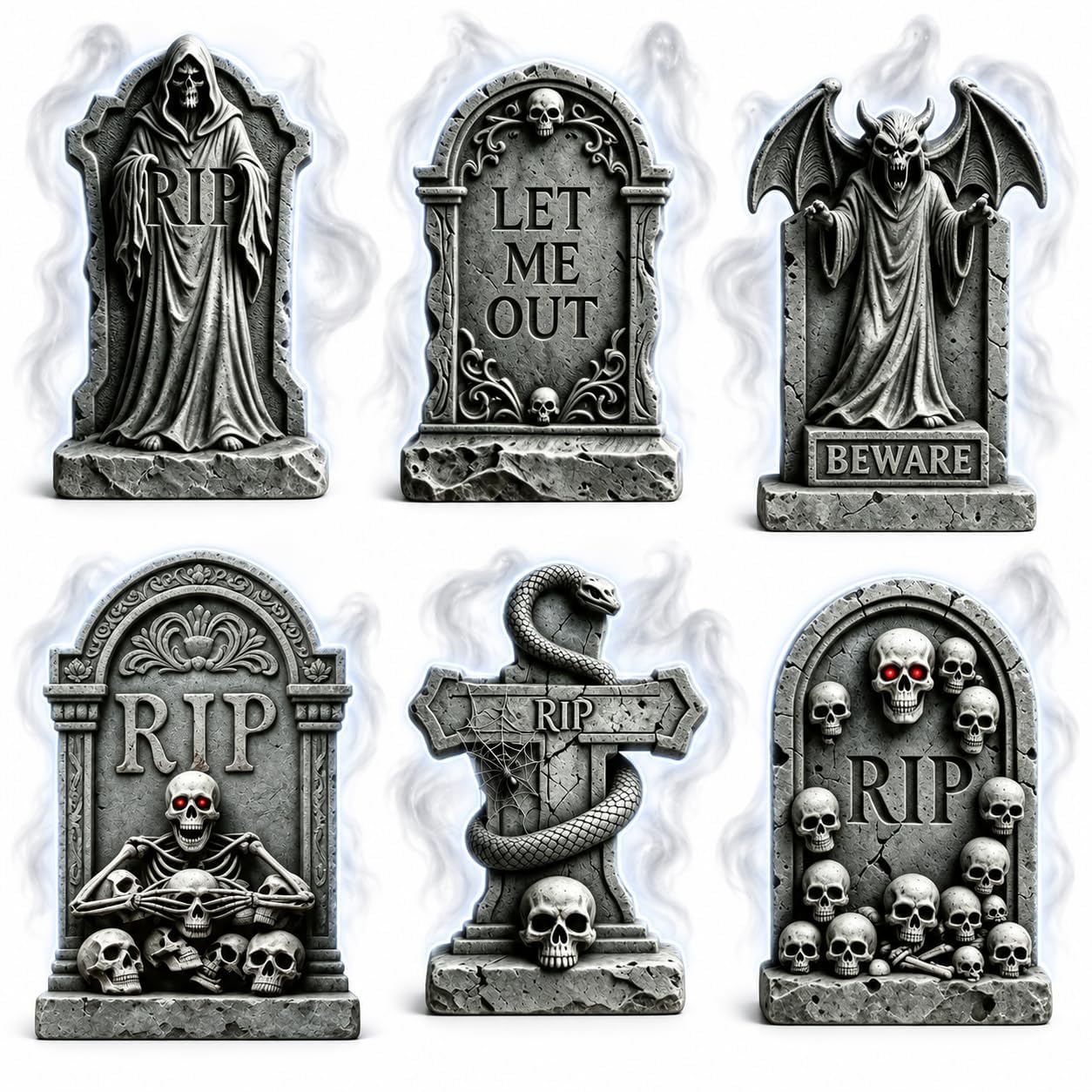 6 Lápidas de Halloween de 40 cm — Tumbas Decorativas para Jardín