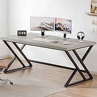 Vista 1 de LVB Large Home Office Desk, Long Industrial Computer Desk, Metal Wood Writing Study Computer Table for Student, Big Modern Executive Simple Gaming