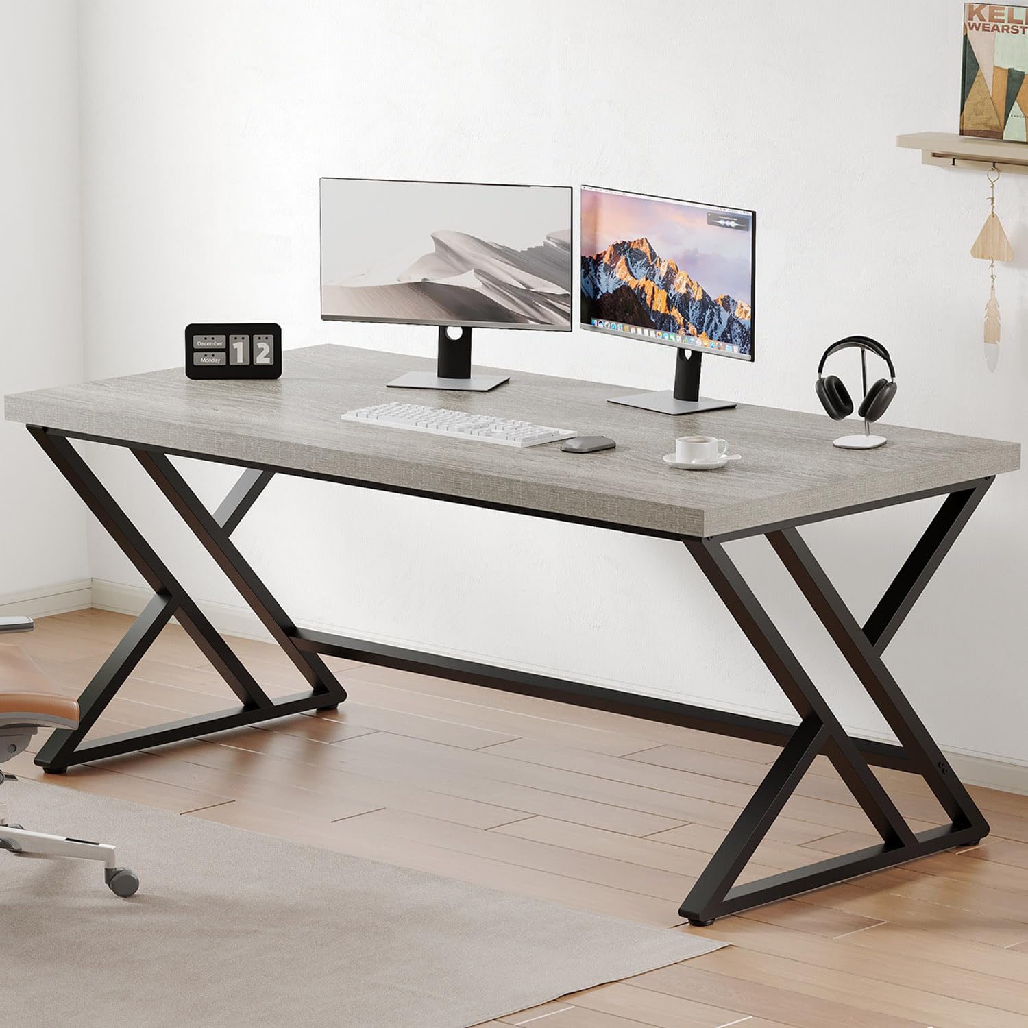 LVB Computer Desk Gaming Office Table Long Desks for Home 152cm Light Grey