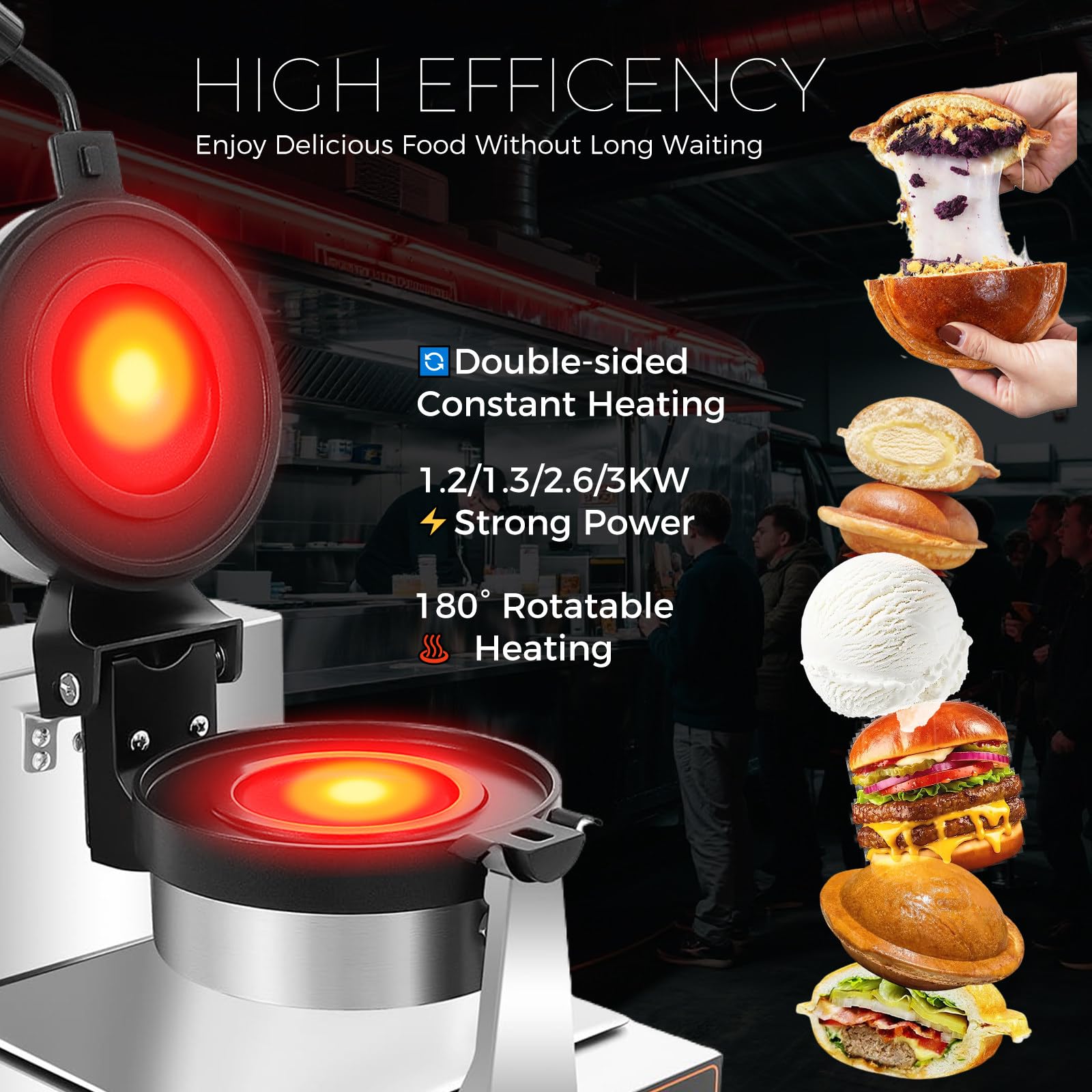 Disquera Pan Cubano Industrial Gofrera para Hamburguesas 50℃~300℃ Máquina para paninis Prensa de Hamburguesas Comercial para restaurantes/cafeterías/Camiones de Comida 4grids