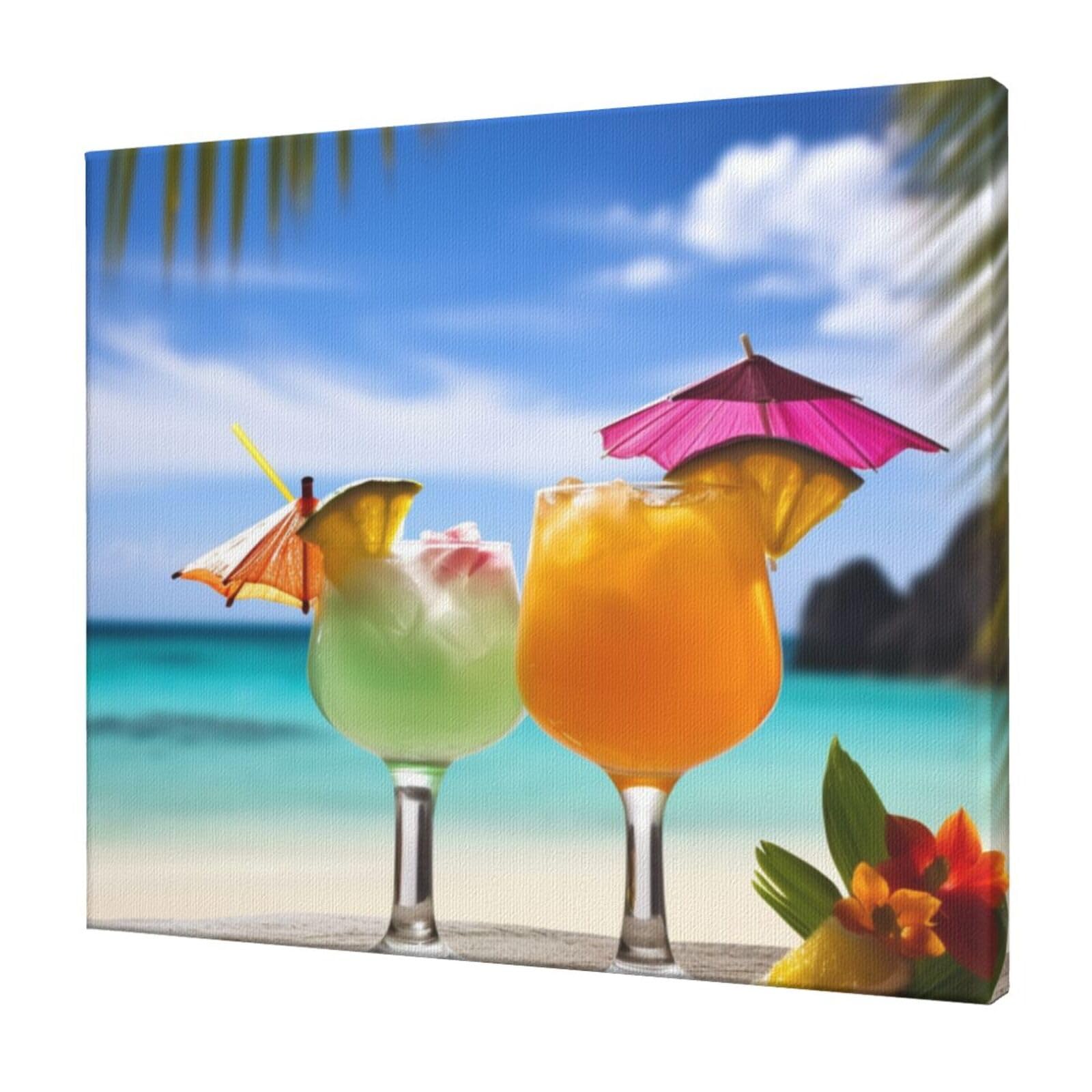 FodPand Tropical beach drink Canvas Wall Art for Living Room Wall Decor 20"x24" Modern Artwork Painting Pictures Hanging Canvas Prints Aesthetic Wall Art for Bedroom Bathroom Office Wallart Decor