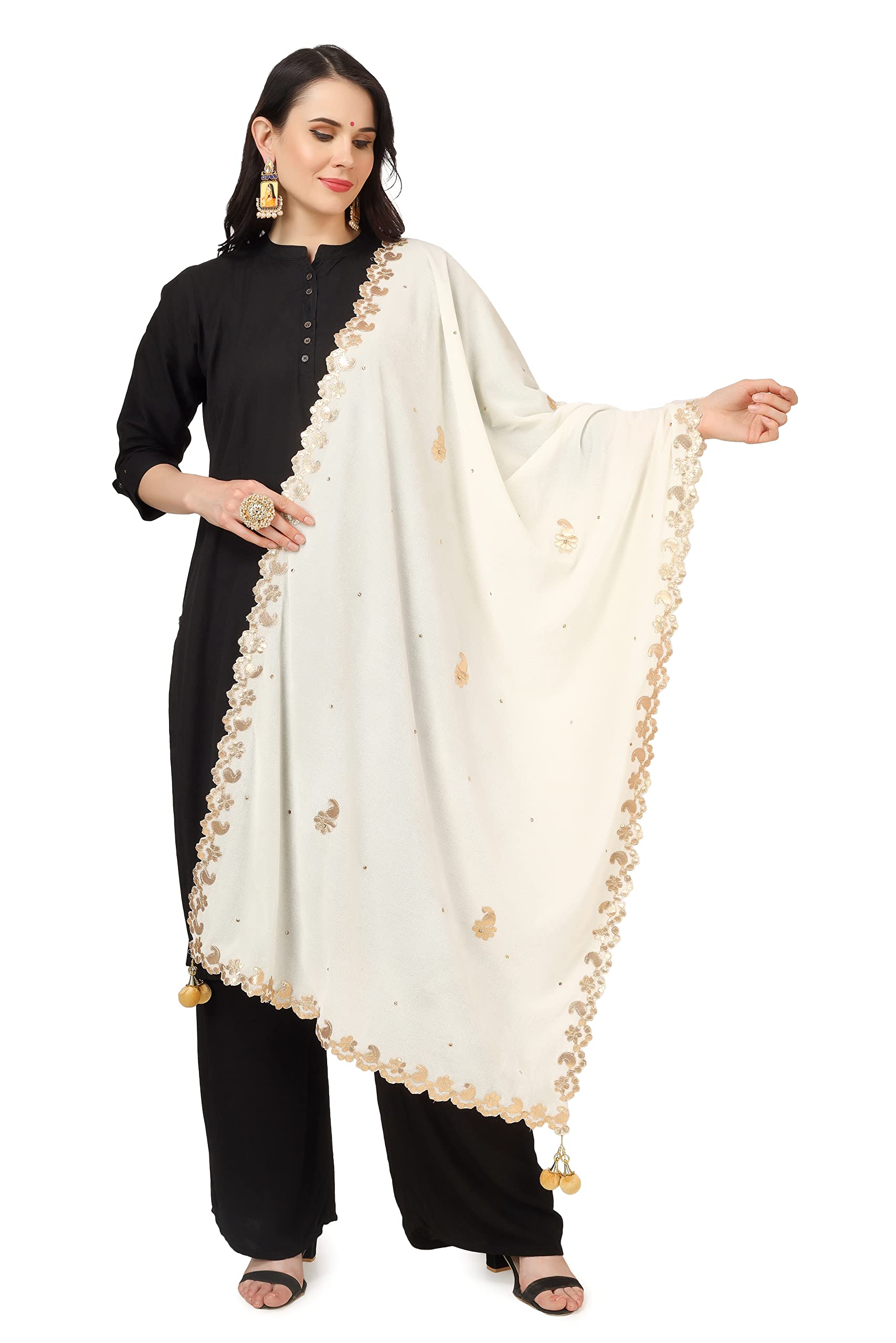a r silk Women's Off White Velvet Cutwork Chandana & Gotta Patti Work With Gotta Patti Lace Fancy Dupatta(ARS0743-picture-45