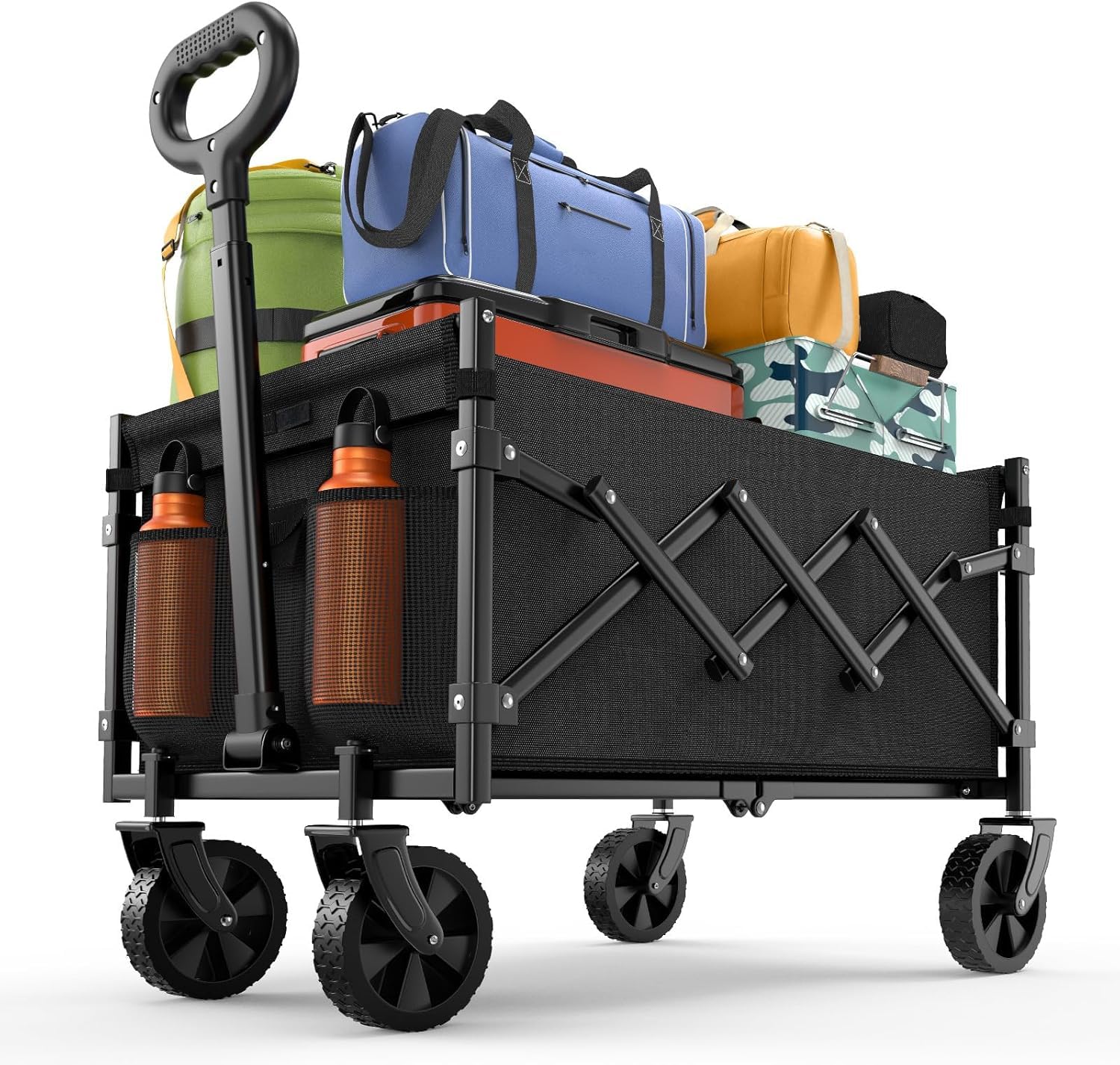 SURFOU Chariot Pliable - Charge maximale : 160 kg et Volume : 120 l - avec pneus Tout-Terrain à 360 ° - Châssis en Acier Robuste et bâche résistante aux intempéries - Idéal pour Le Camping, la Plage