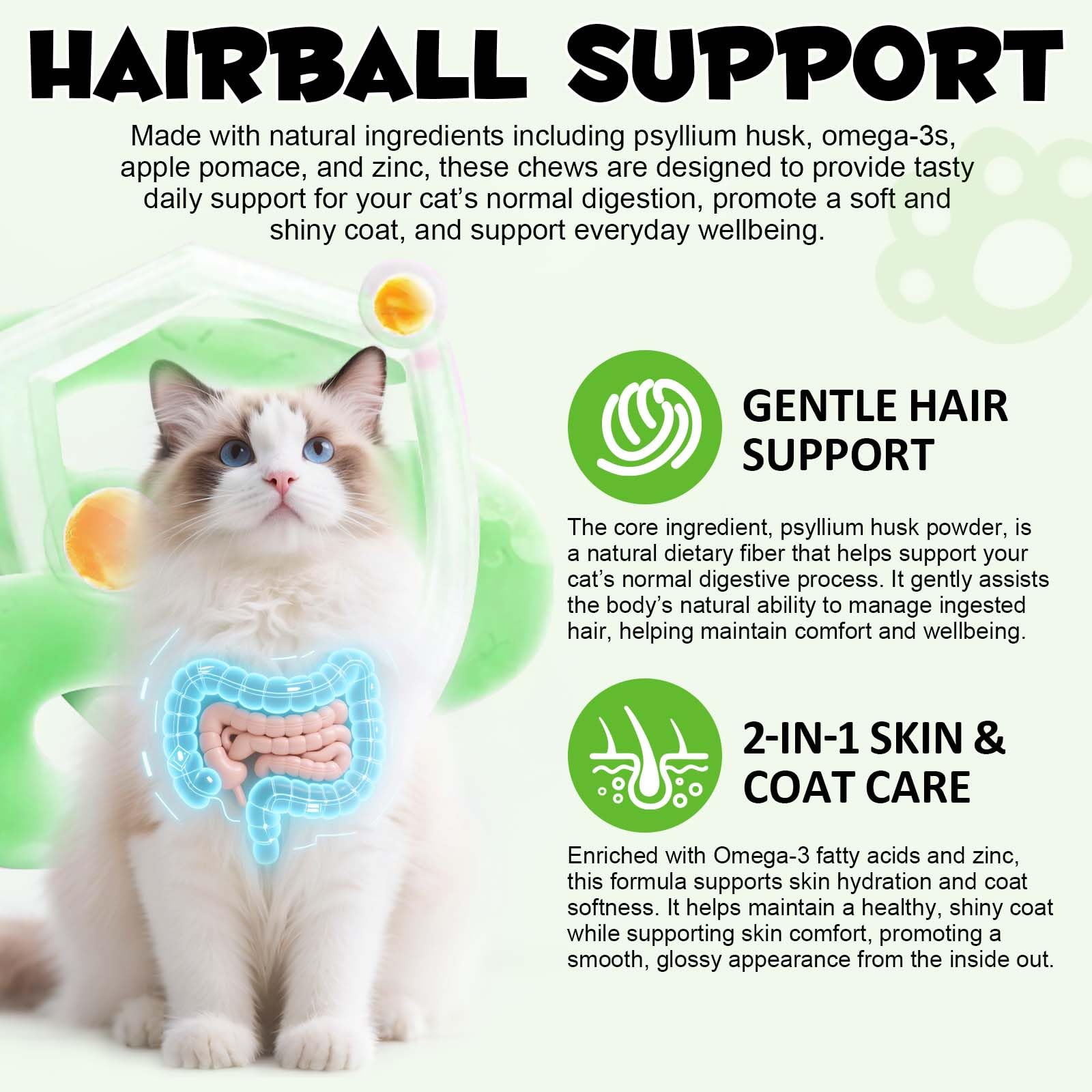 Alivio para gatos y gatitos, apoyo para bolas de pelo, ayuda a prevenir y eliminar las bolas de cabello, elimina el pelo ingerido, salud de la piel y el pelaje, 100 g