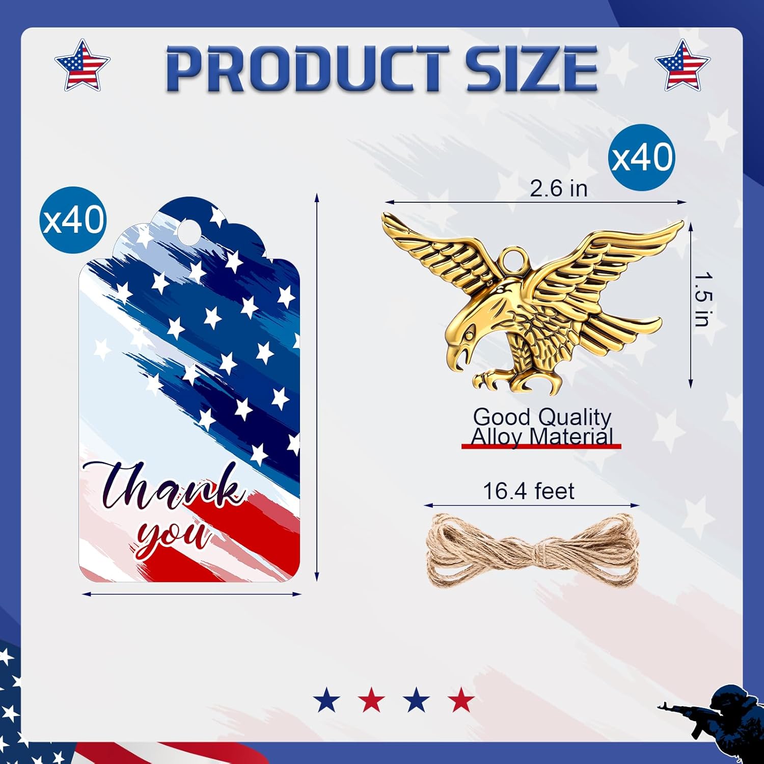 40 Sets Memorial Day Gifts Eagle Pendant Keychains with Thank You Cards USA Patriotic Party Favors Decorations for Veteran Military Retirements 250 Anniversary Supplies Souvenirs
