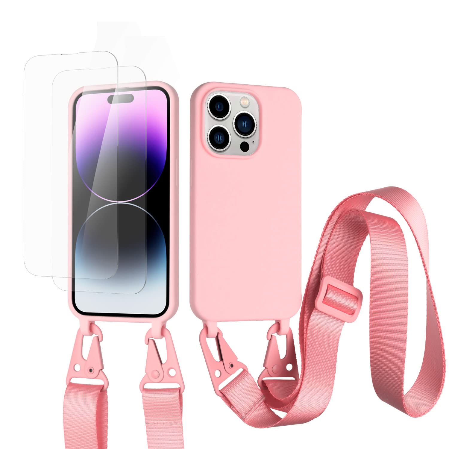vrupin Funda Compatible con iPhone 13.con (2 x Protector Pantalla)con Cuerda Case con Ajustable Cordón.Silicona Líquida Funda-Loto Color — view 26