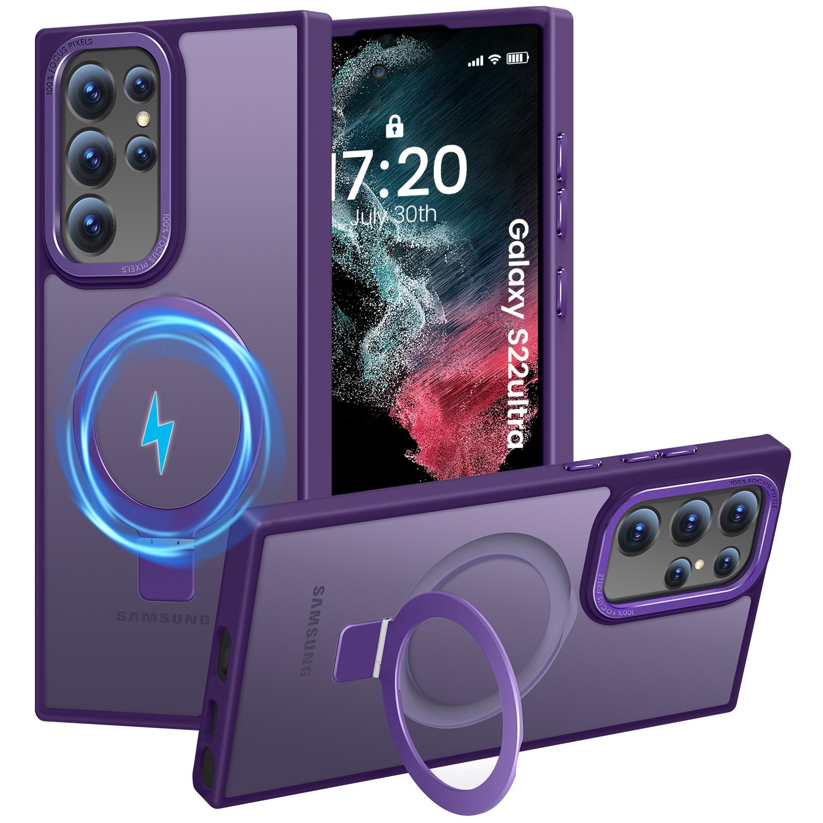 HuwaiH Magnetic Stand for Samsung Galaxy S22 Ultra Case Military-Grade Protection Anti-Fingerprint Anti-Scratch Translucent Matte Phone case for
