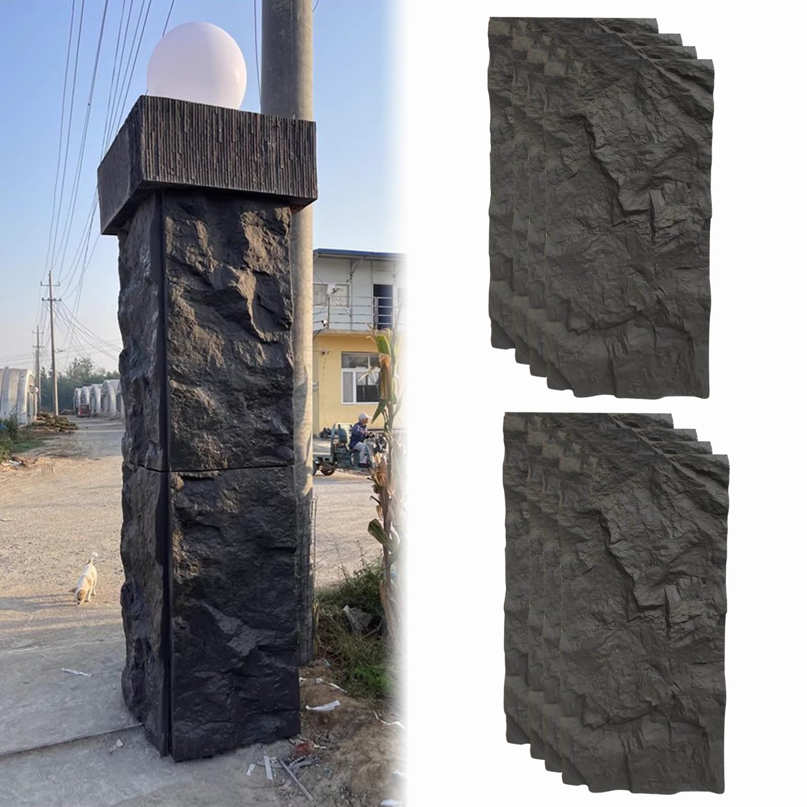 Pannelli murali in pietra sintetica per la decorazione esterna e interna, pannello di accento 3D per camino e rivestimento murale
