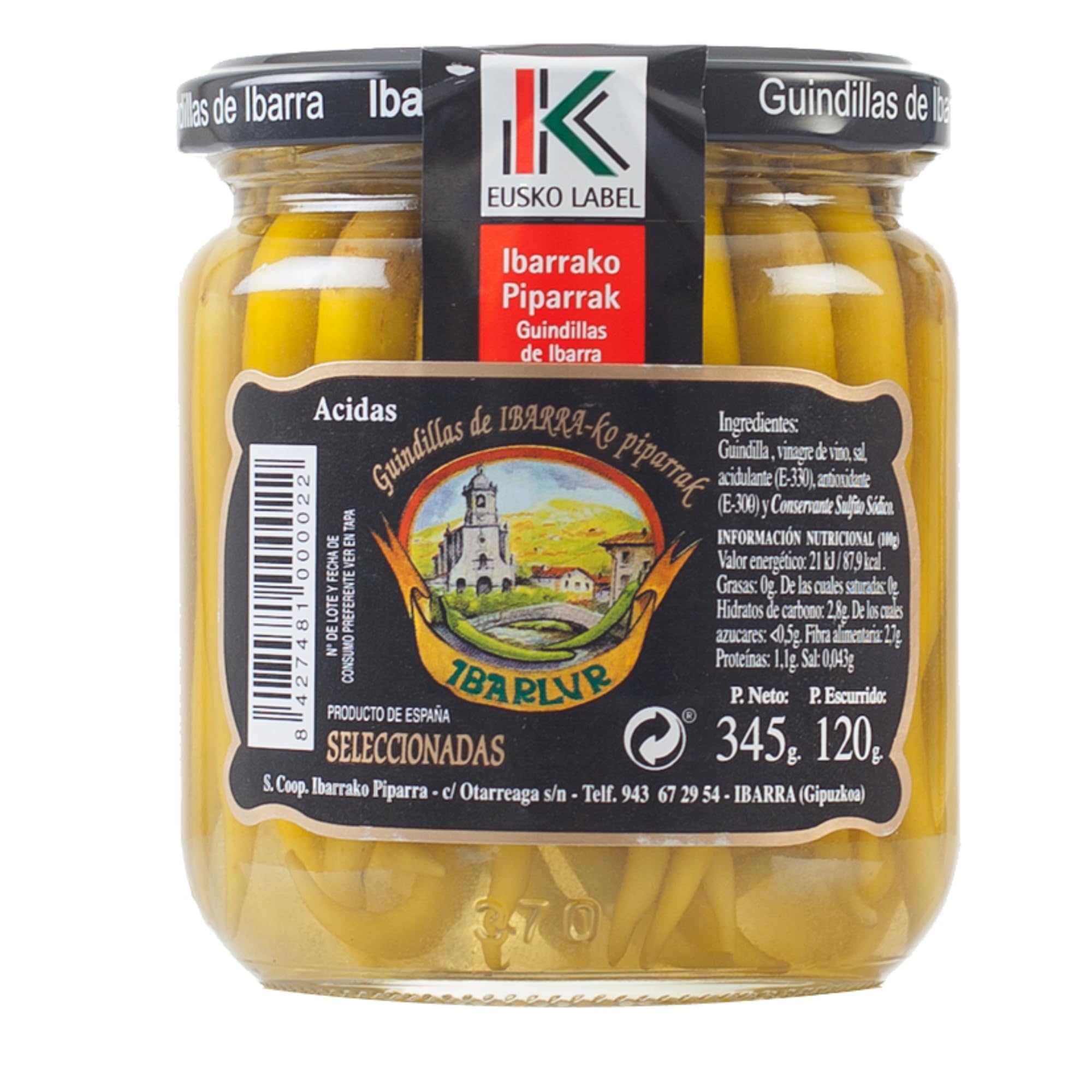 THE BASQUE gourmet - Piparras Vascas con Eusko Label- Set de 3 Tarros de Pimiento Verde de Euskadi ideal para gildas con anchoas - 3 * 345 gr