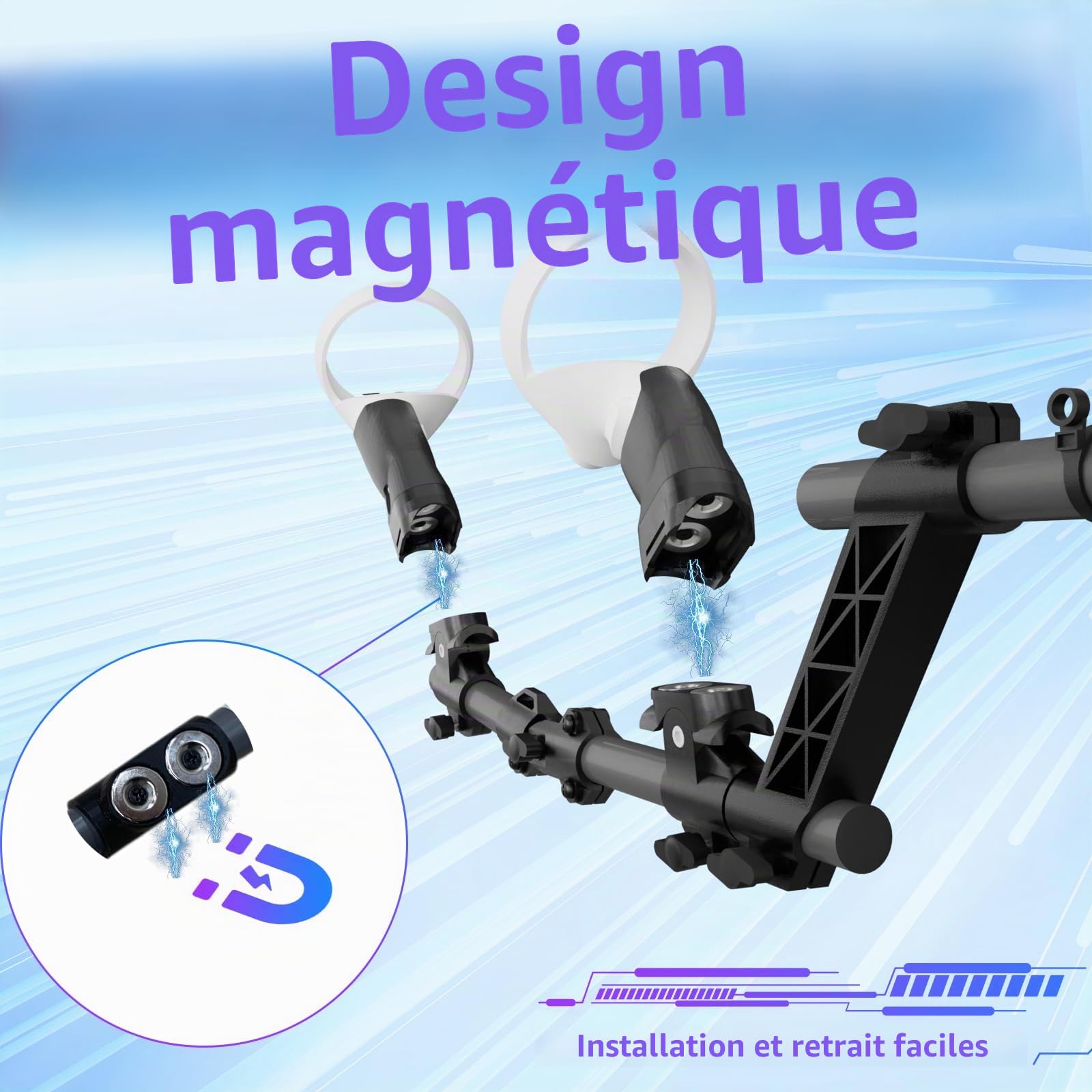 Porte-Pistolet magnétique VR pour Quest 2, Accessoires de contrôleur de Stock VR Compatible avec MetaQuest 2, Adaptateur magnétique léger et Amovible Quest2 (pour Quest 2)