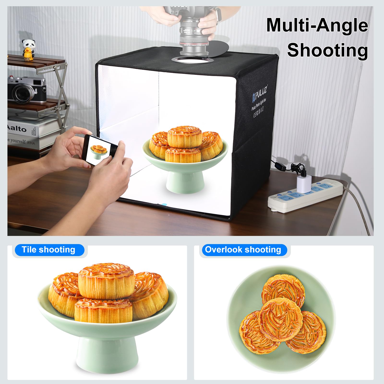 Pudełko oświetleniowe do studia fotograficznego 16 cali/40 cm PULUZ przenośne pudełko oświetleniowe fotograficzne składane pudełko do fotografowania namiot fotograficzny, z 3 przyciemnianymi