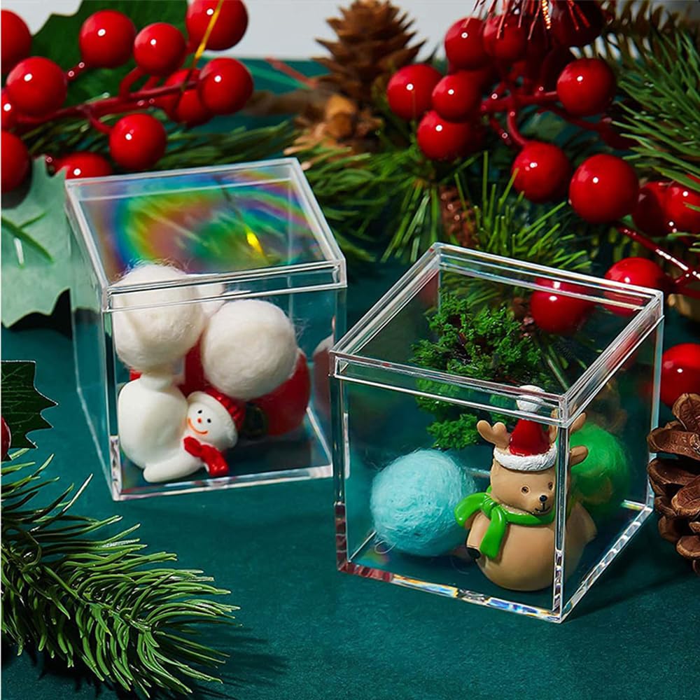 Keboyoe 12 Pcs Acrylic Display Box with Lid 5.5 x 5.5 x 5.5 cm Small Clear Boxes Clear Display Box Square Cube Boxes Storage Containers Organiser for Candy Pill Jewelry Makeup Party Favor - Image 4