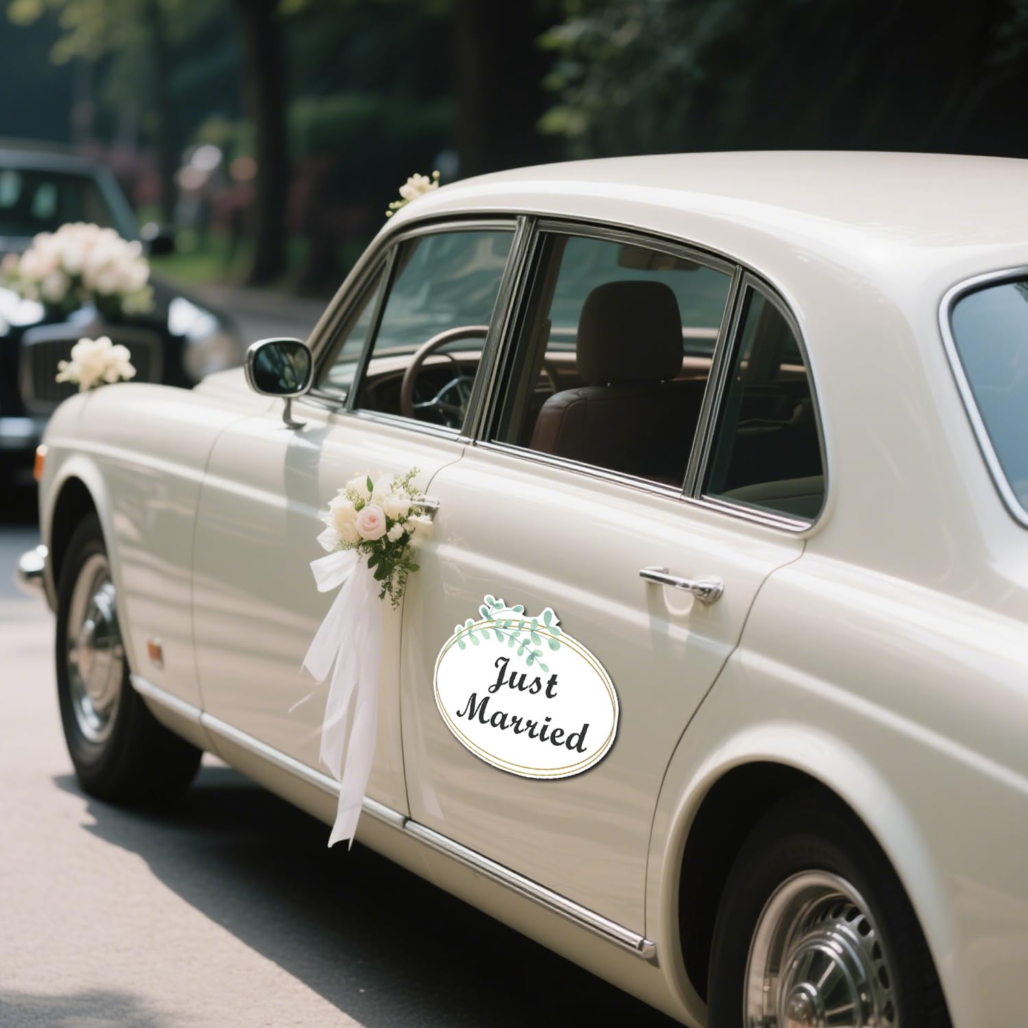 4 magneti per auto Just Married, 28 x 17 cm, decorazioni con scritta "Just Married", riutilizzabili, non adesivi, per auto nuziali, pannelli delle porte e frigoriferi