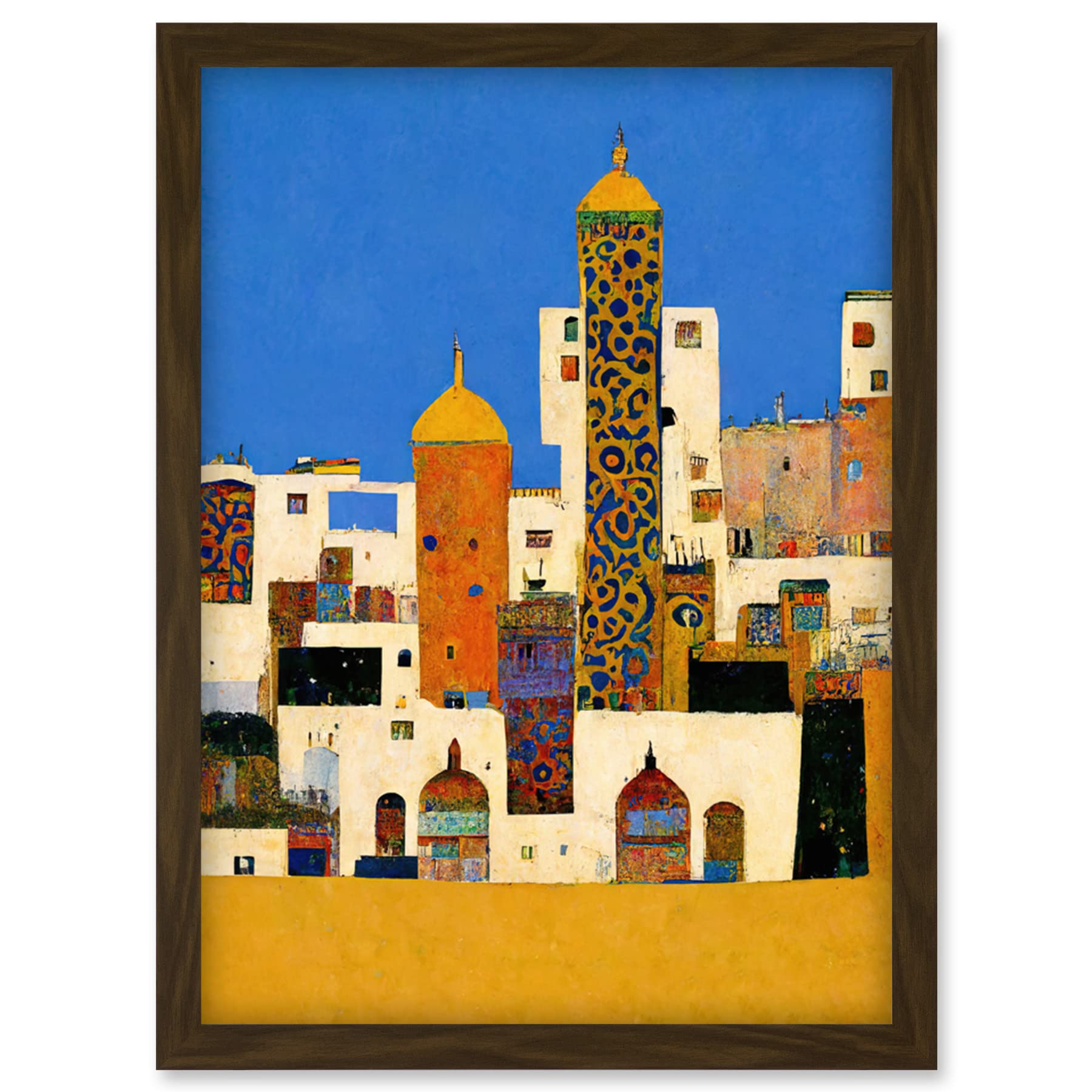 Doppelganger33 LTD Moroccan Cityscape Buildings Klimt Style Bold Artwork Framed Wall Art Print A4