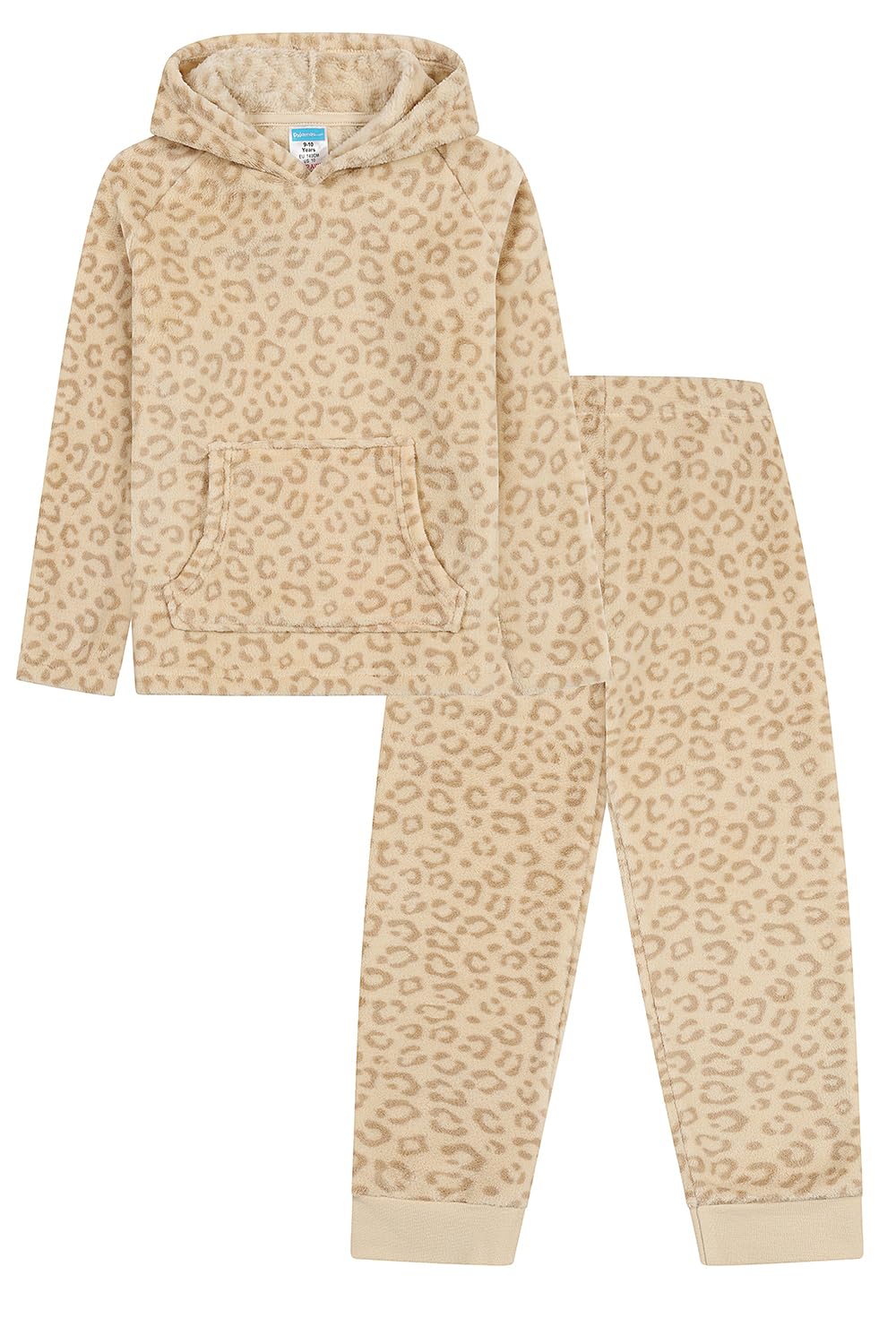 ThePyjamaFactory Girls Beige Leopard Print Long Fleece Pyjama Set (13-14 Years)