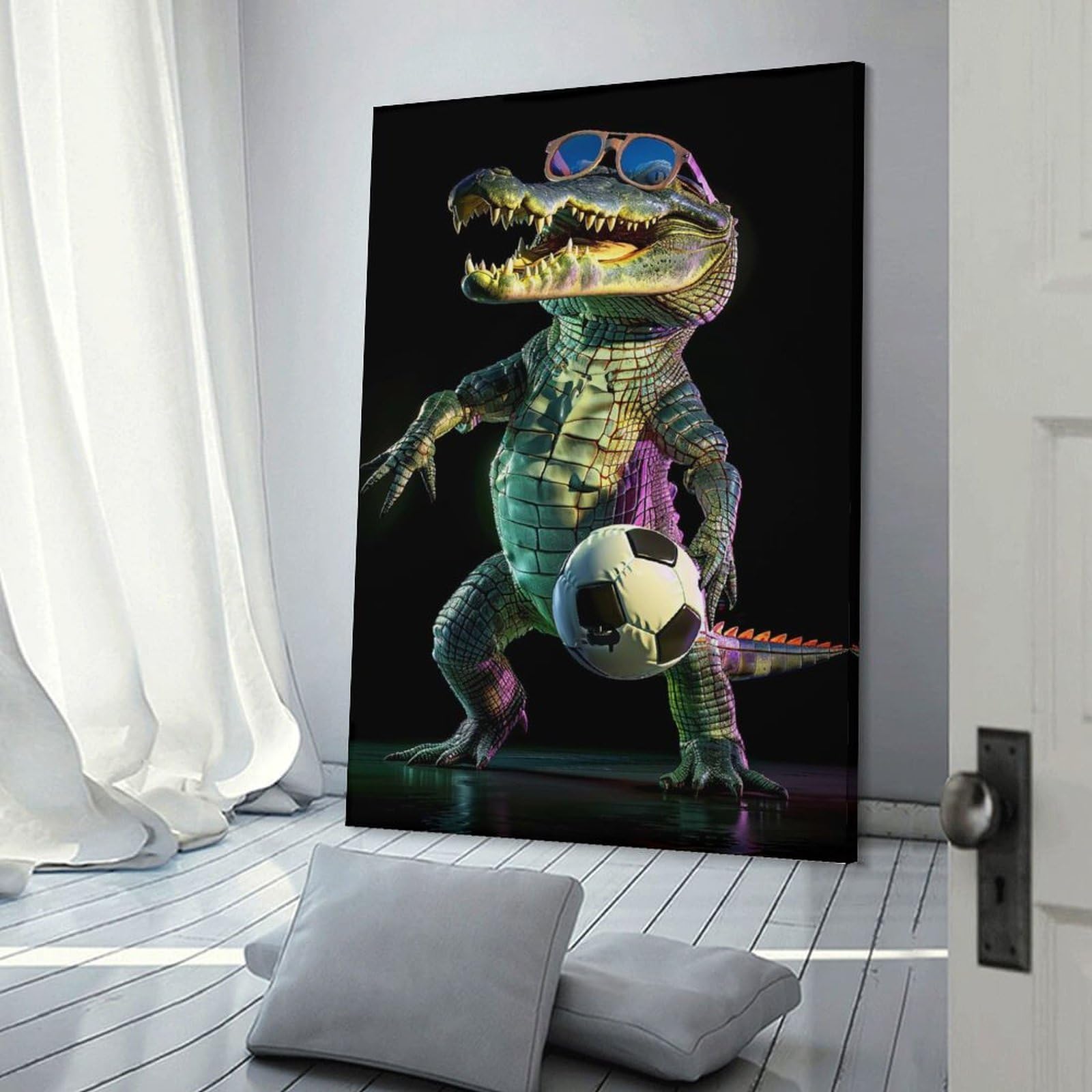 Junmoney Gator Soccer Wall Picture Print 24x36inch(60x90cm), for Calm Bedrooms, Home Corners Or Flats, Home Artwork with A Soft Interior Feel