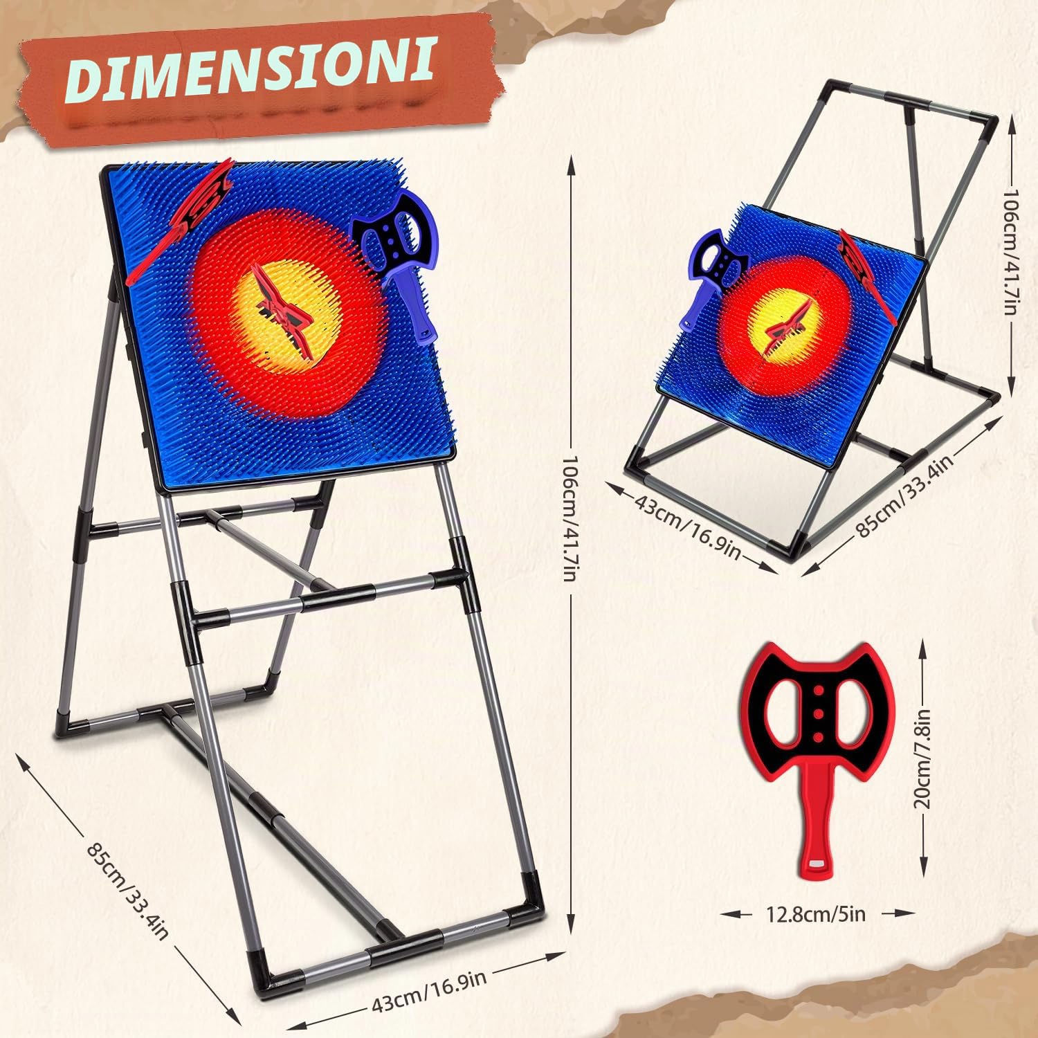 POPERFUN Gioco di lancio dell'ascia con 6 Freccette, 6 Asce, Giocattoli per Interni ed Esterni, Giochi in Giardino, Regali di Compleanno e Natale per Bambini