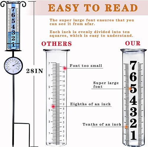 Miniatura 3 de Medidor de lluvia para exteriores con termómetro, medidores de lluvia para exteriores mejor calificados, medidor de lluvia de fuente grande para