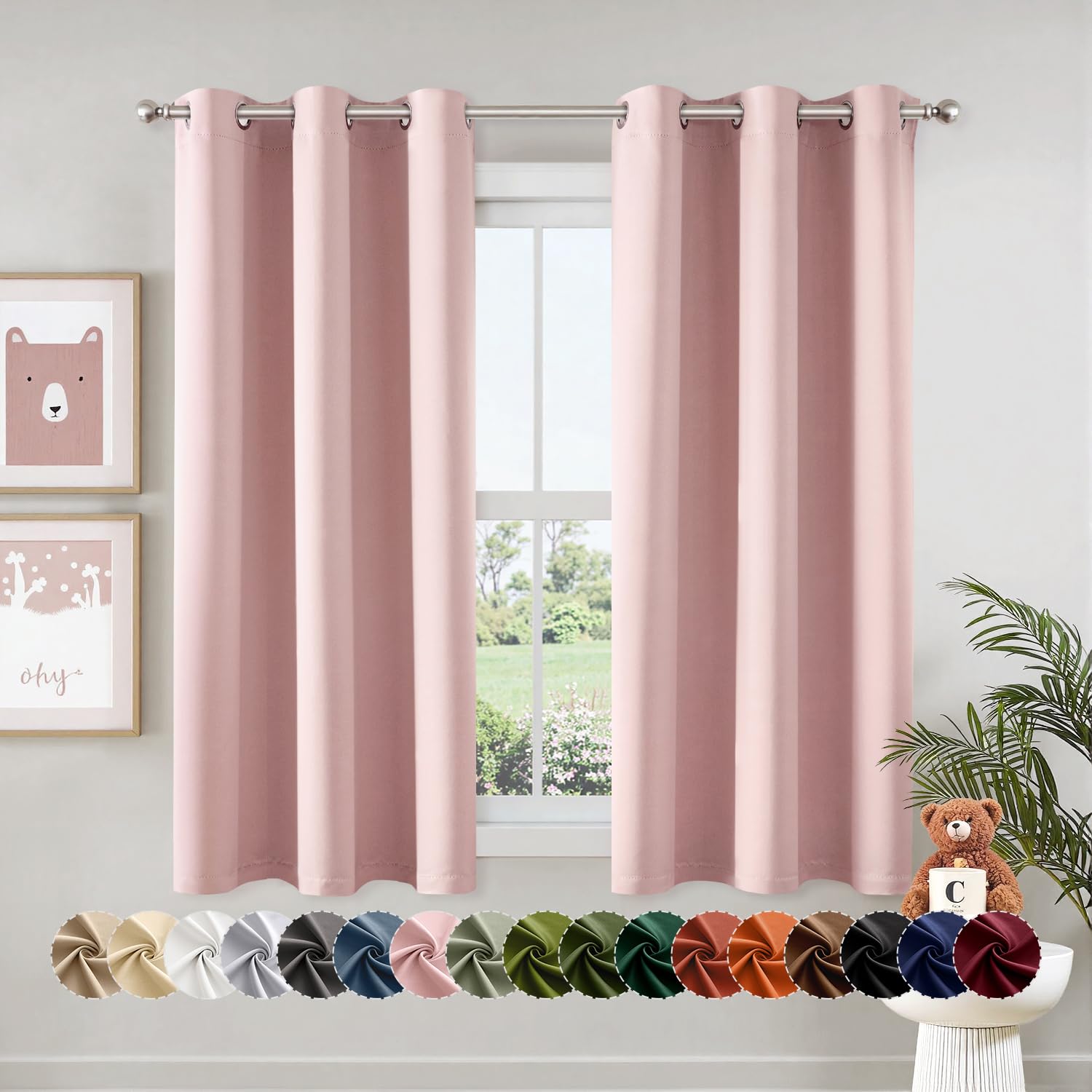 MIULEE Baby Pink Blackout Curtains - Bedroom Window Treatment Curtains Thermal Insulated Room Darkening Drapes for Living Room Kitchen Grommet Top