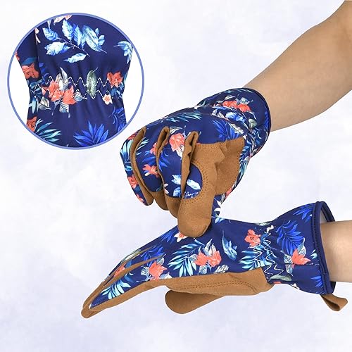 Miniatura 5 de Guantes de trabajo de jardinería para mujer, guantes de cuero para jardín, a prueba de espinas, sin puñaladas para excavar, plantar, podar