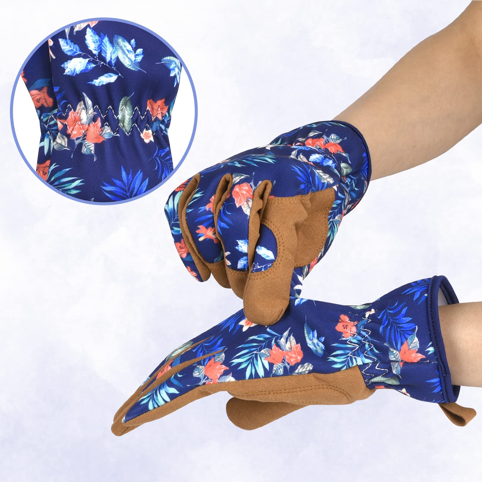 Damen-Gartenhandschuhe, Dornenfest, Leder, zum Graben, Pflanzen, Beschneiden (M, Militärblau)