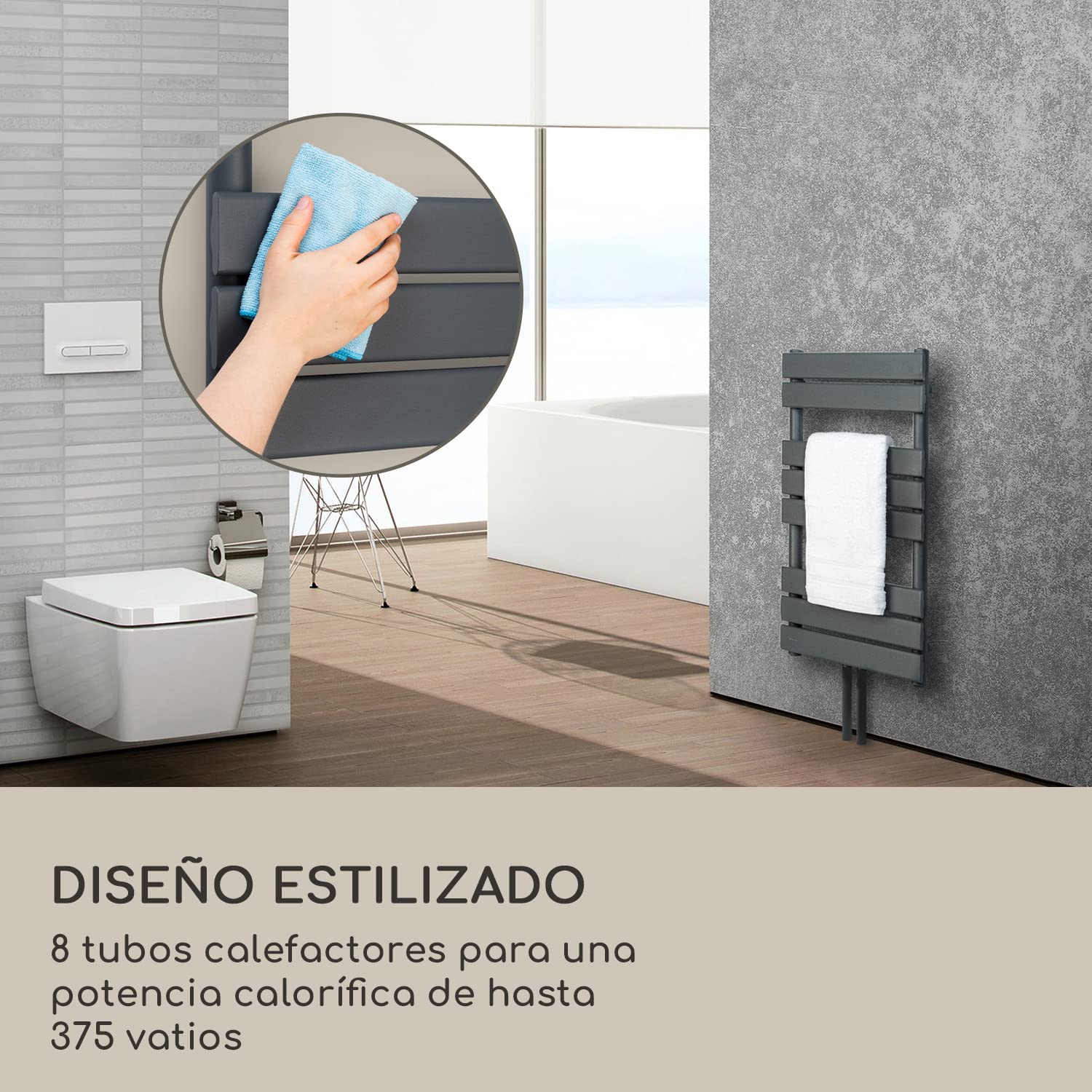 blumfeldt Radiador Electrico Bajo Consumo, Estufa Vertical Montaje Pared Cuarto Baño, Radiadores Silenciosos con Termostato, Estufa de Agua Caliente Alto y Vertical de 355 W, Calefactor Baño