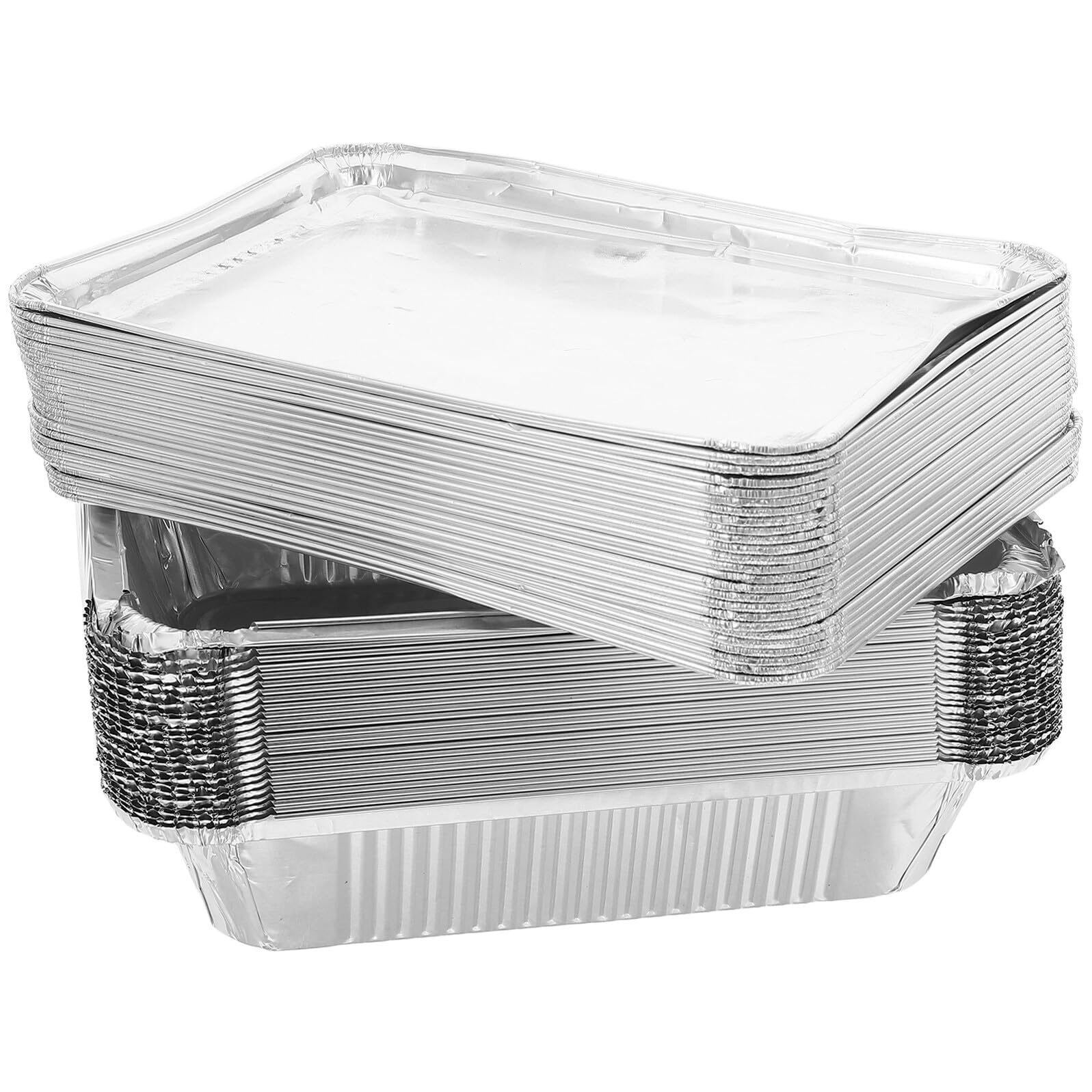 GARVALON Teglie in Alluminio con Coperchio 25 Pezzi 1000Ml da Asporto Resistenti per Catering e Barbecue Vassoi Rettangolari per Cottura e Conservazione