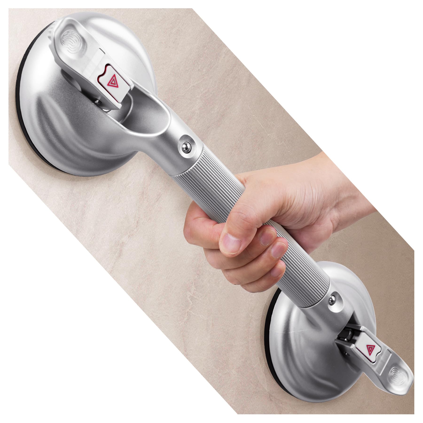 Grab Bars for Bathtubs and Showers, 18.5-inch Upgraded Safety Suction Grab Bars for Shower, Tools-Free Installation for Bathroom Wall, Shower Handles for Elderly with Enlarged Suction Cup - Silver