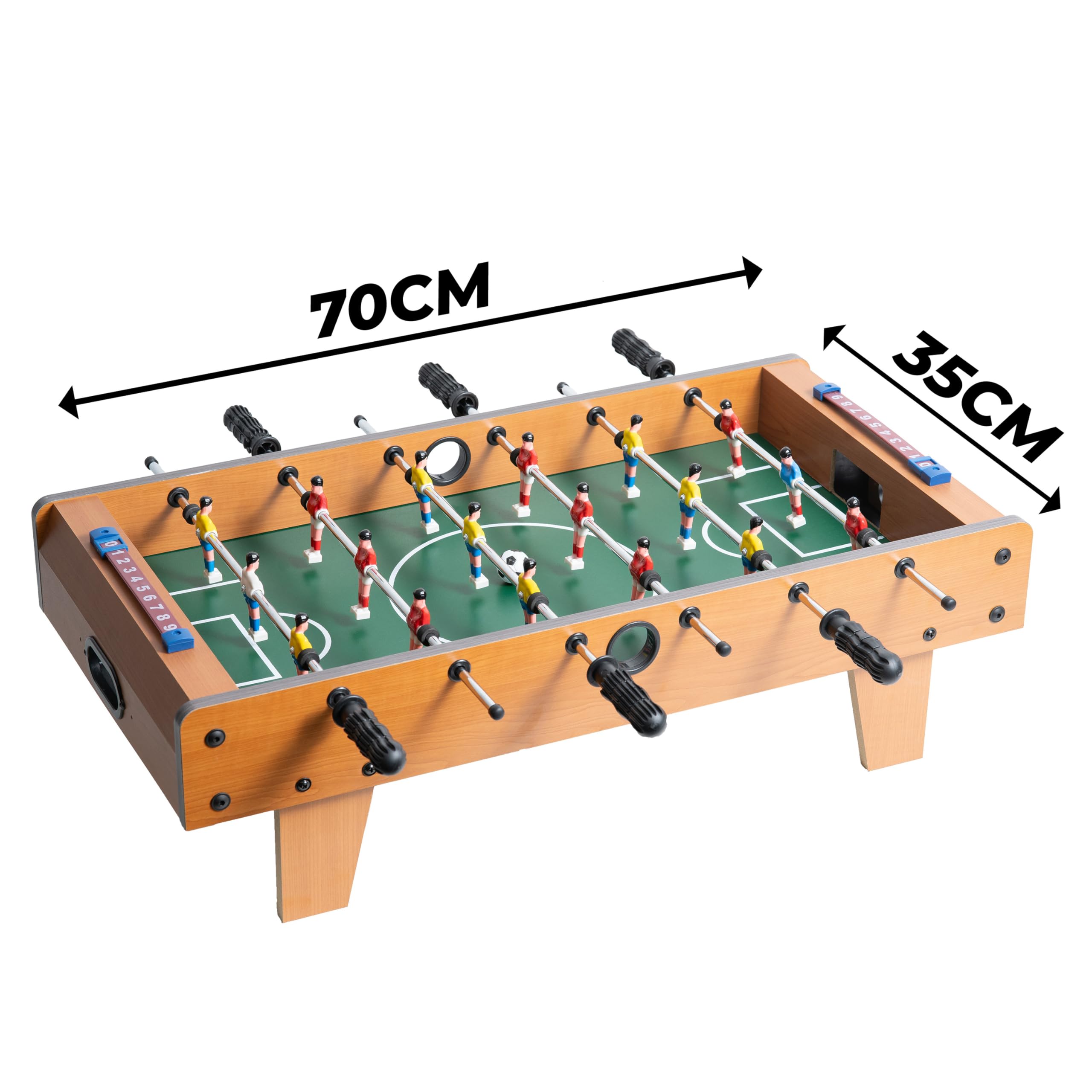 Kyto Kickertisch Kinder und Erwachsene, Tischfussball & Mini Tischkicker, 70x35x20cm oder 51x31x10 cm, aus Holz, Inkl. 2X Kicker Bälle