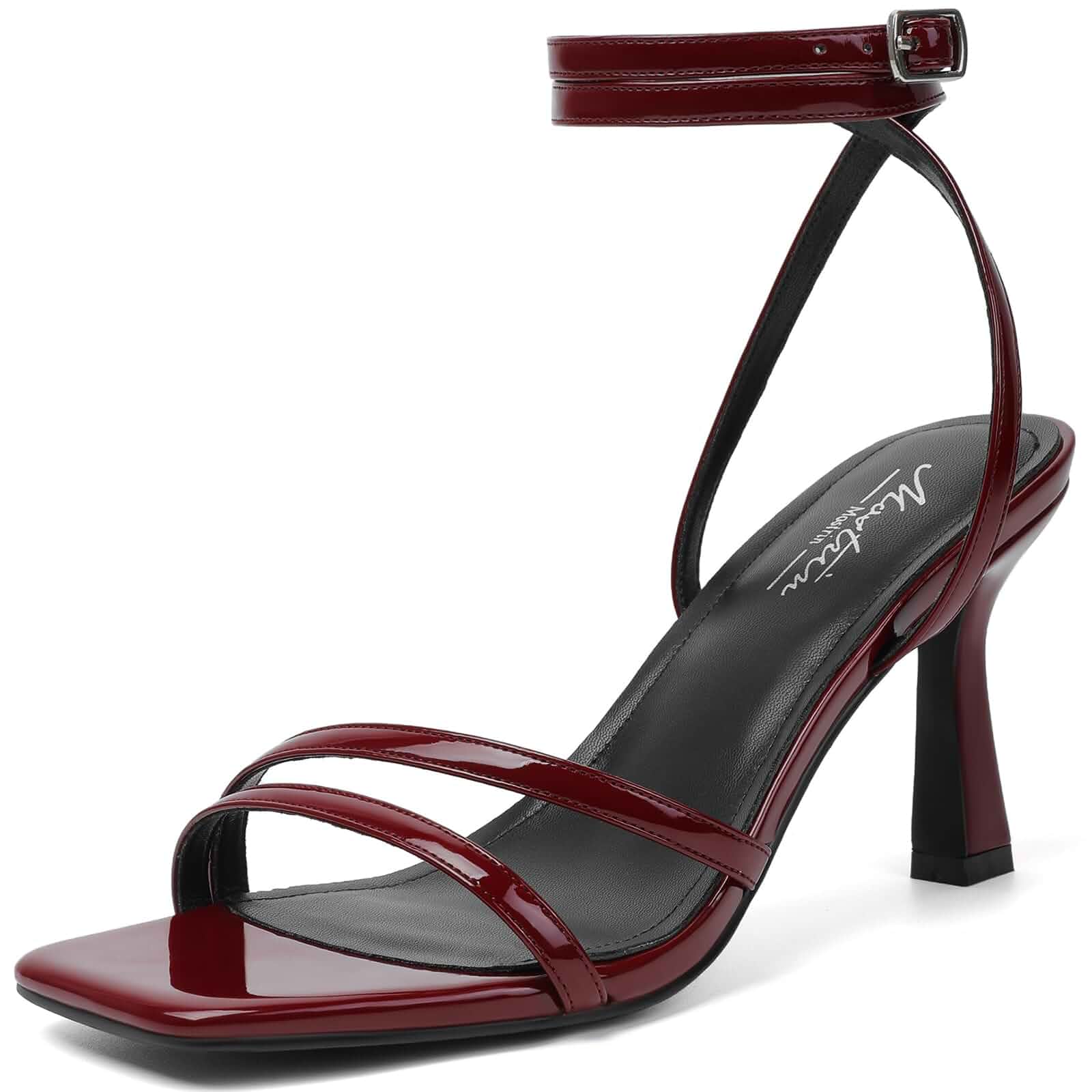 Mostrin Womens Sandals Strappy Heels for Women Ankle Strap Lace Up Heels Square Open Toe Heels Tie Up Stiletto High Heeled Sandals for Prom, Party, Daily Wear