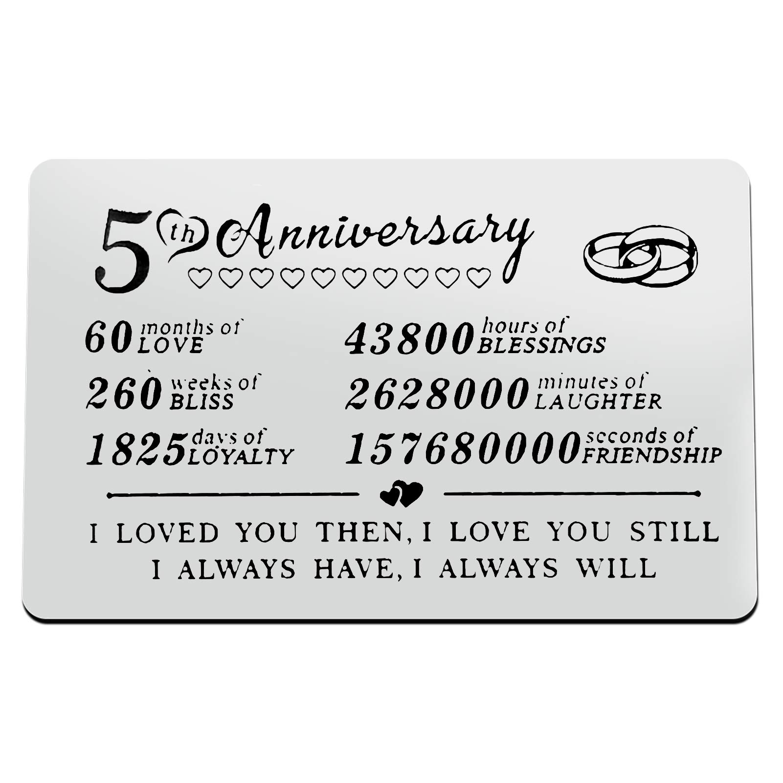 Anniversary Card Gift Valentine's Day Metal Wallet Insert Card 5 Year Anniversary Card Gift for Husband Wife Him Her 5th Anniversary Card Gifts Wedding Couple Gift 5 Year Anniversary Wallet Card