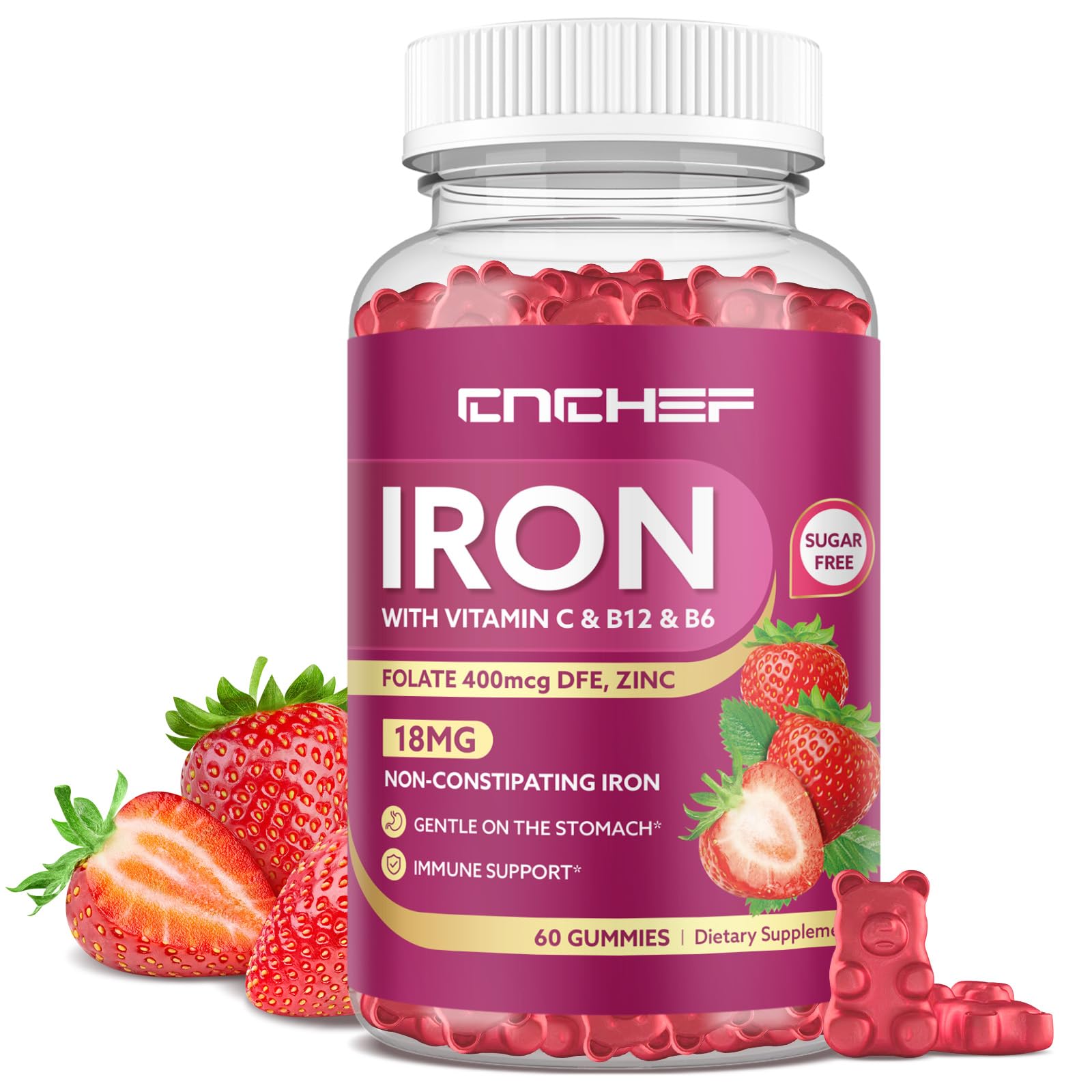 Iron Supplement for Women Men Gummies Multivitamin Blood Builder Iron Supplement with Folate Vitamin C B12 B6 Zinc