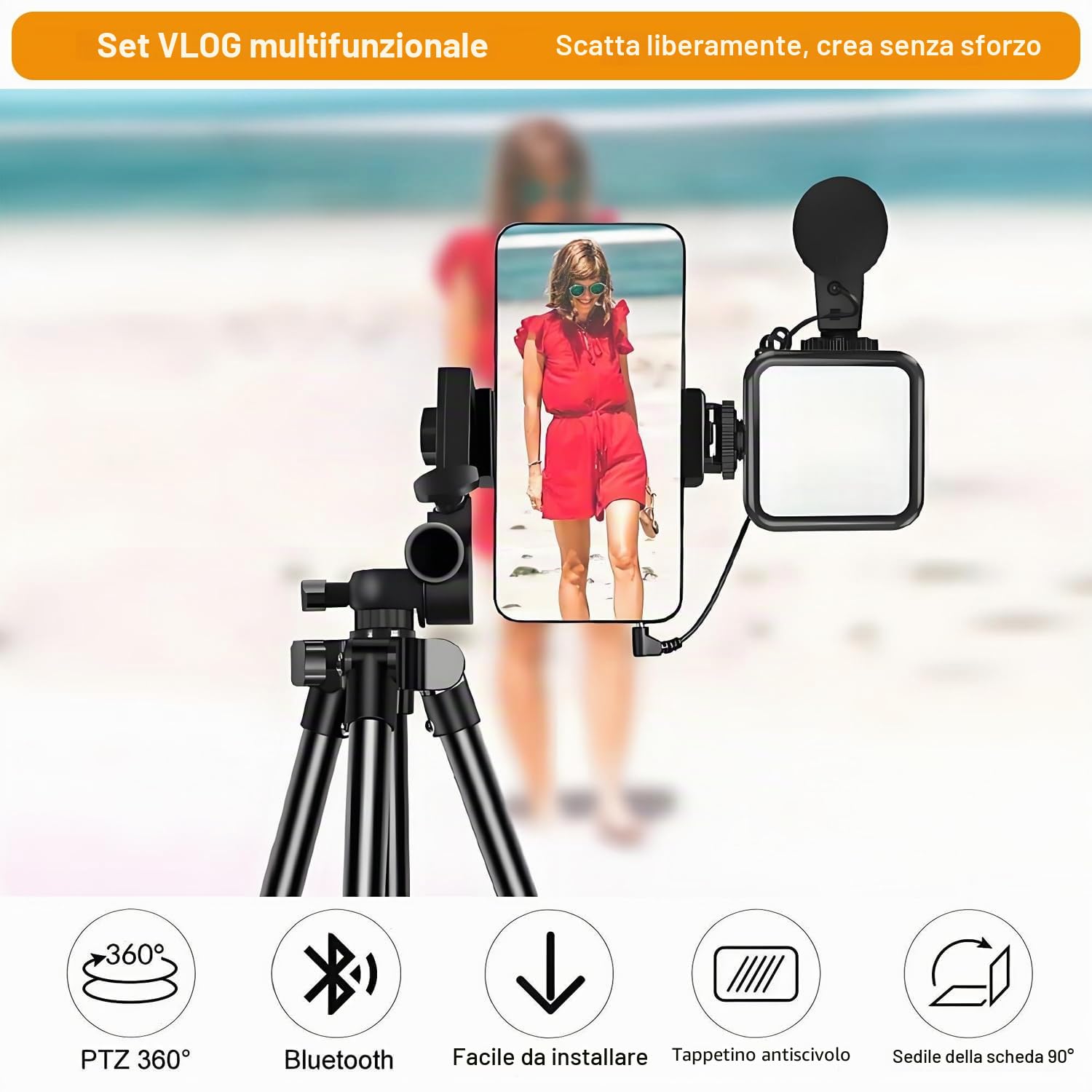 Kit di presa video Vlog professionale per smartphone e fotocamera: microfono, luce LED, treppiede regolabile, supporto telefono, ideale per YouTube, TikTok, Live Streaming, fotografia