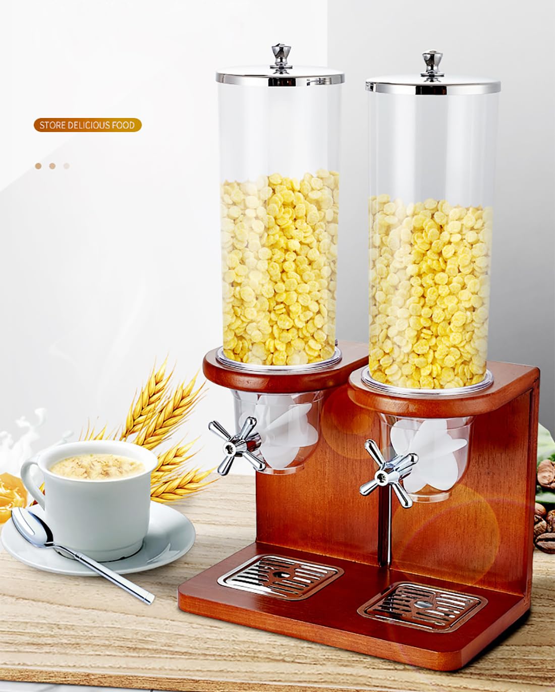 Doppio distributore di cibo secco con controllo delle porzioni per l'organizzazione della dispensa della cucina