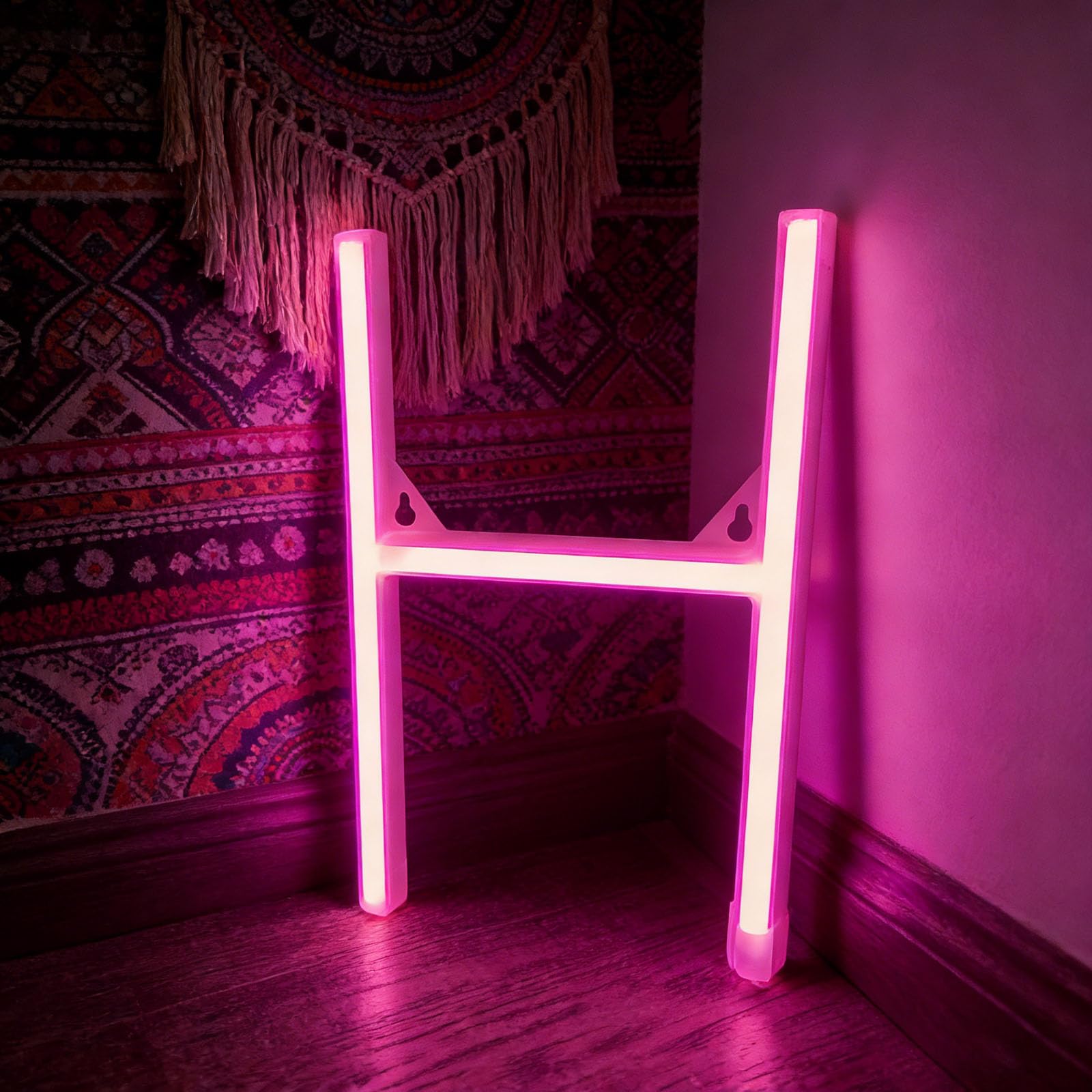 LED Letter Neon Lights Light Up Pink Neon Letters LED Alphabet Neon Letter Sign Lights Battery/USB Powered Neon Signs Words Night Lights for Wall Home Bar Christmas Birthday Party Wedding ( H )