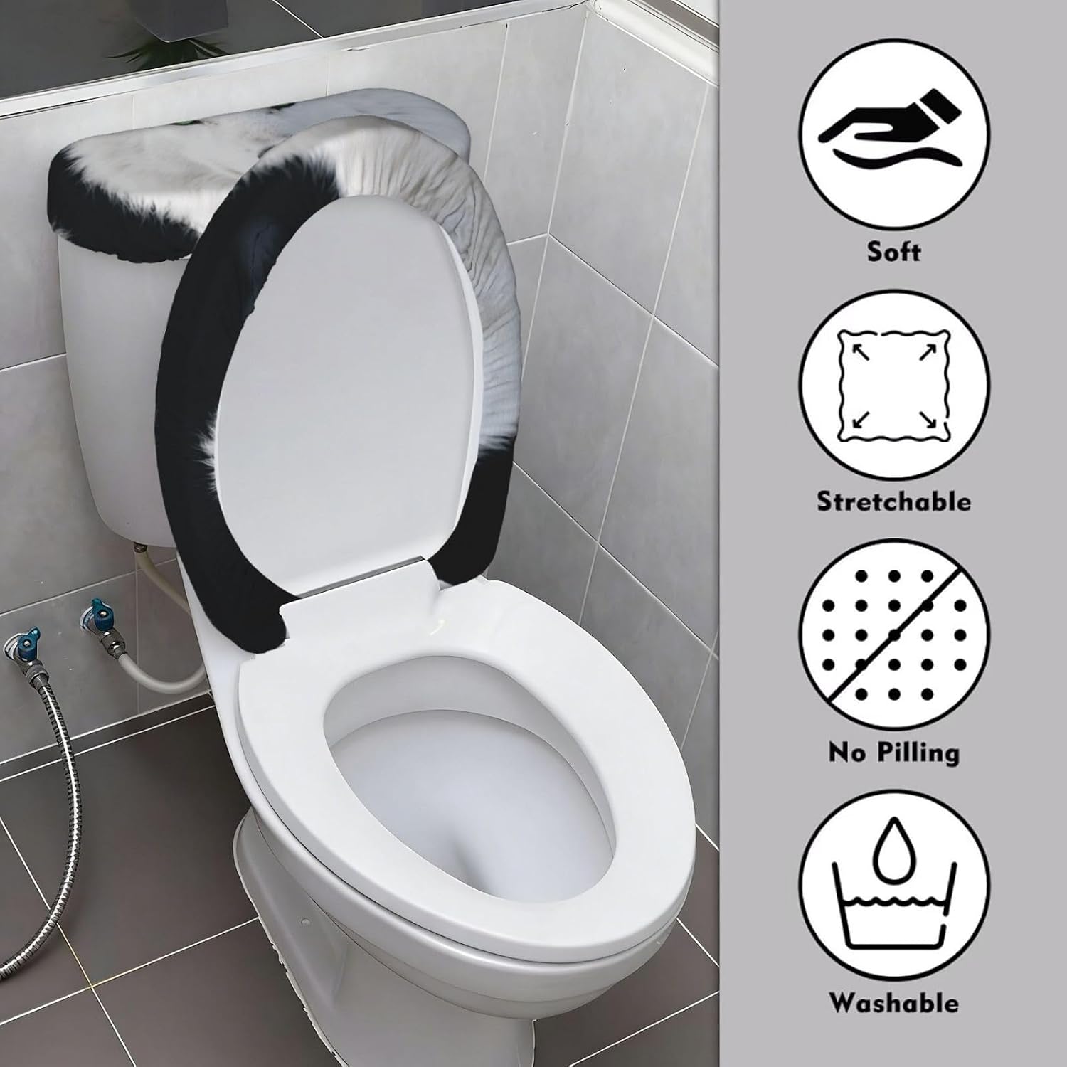 2 Pcs Toilet Lid Cover and Toilet Tank Lid Cover, Washable Toilet Cover with Elastic Bottom Replacement Soft Stretch Toilet Seat Cover Set Cool White Wolf with Green Eyes Bathroom Decor image 3