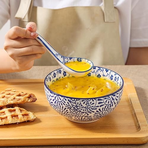 Miniatura 4 de Selamica Juego de 6 cucharas de sopa asiáticas de cerámica, cucharas de sopa china de cerámica, cucharas de ramen de 6.3 pulgadas, cucharas de sopa